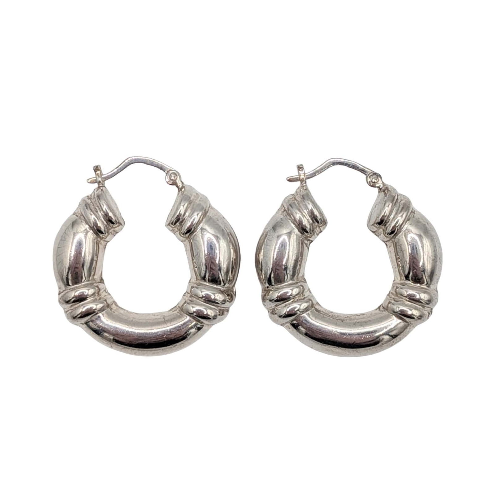 Sterling Silver Hollow Form Cushion Hoop Earrings (1 of 3)