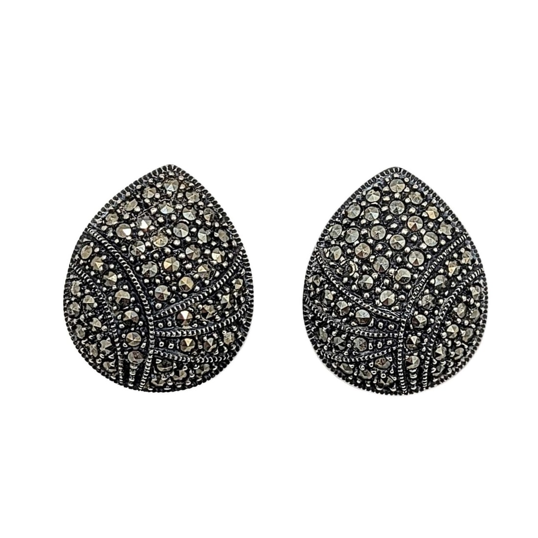 Judith Jack Sterling Silver Marcasite Deco Clip Back Earrings: Judith Jack Sterling SIlver, Marcasite Deco Teardrop Clip Back Earrings. Signed JJ Sterling. 14.7g