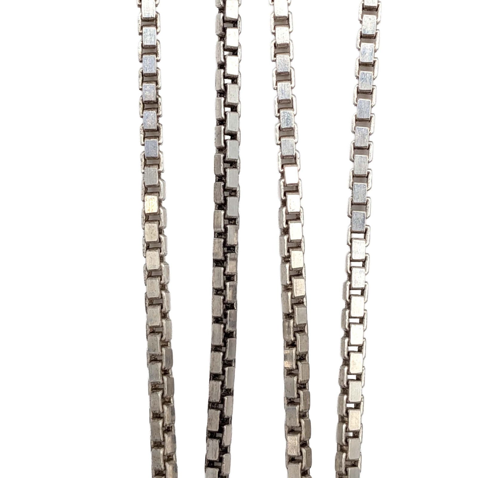 Signed Italian Sterling Silver 2mm Box Chain Necklace: Signed Italian Sterling Silver 2mm Box Chain Necklace. 24in Length. Signed Made in Italy 925 PT. 13.8g