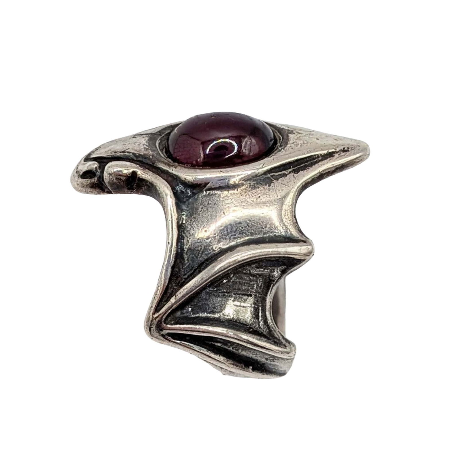 Signed Sterling Silver Garnet Bat Ring - 2