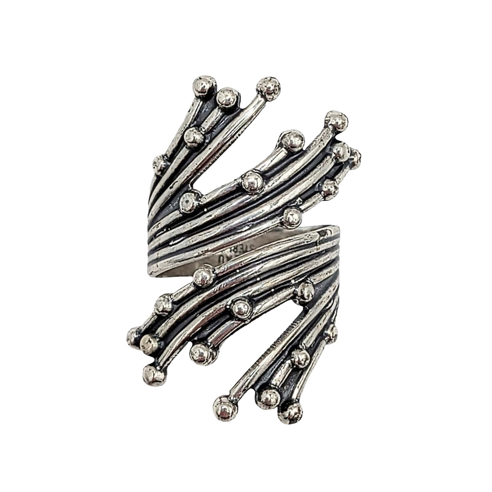 Beau Sterling Silver Adjustable Wrap Ring: Beau Sterling Silver Adjustable Wire Cluster Wrap Ring. Approx Size 6 adjustable. Signed Beau Sterling. 5g