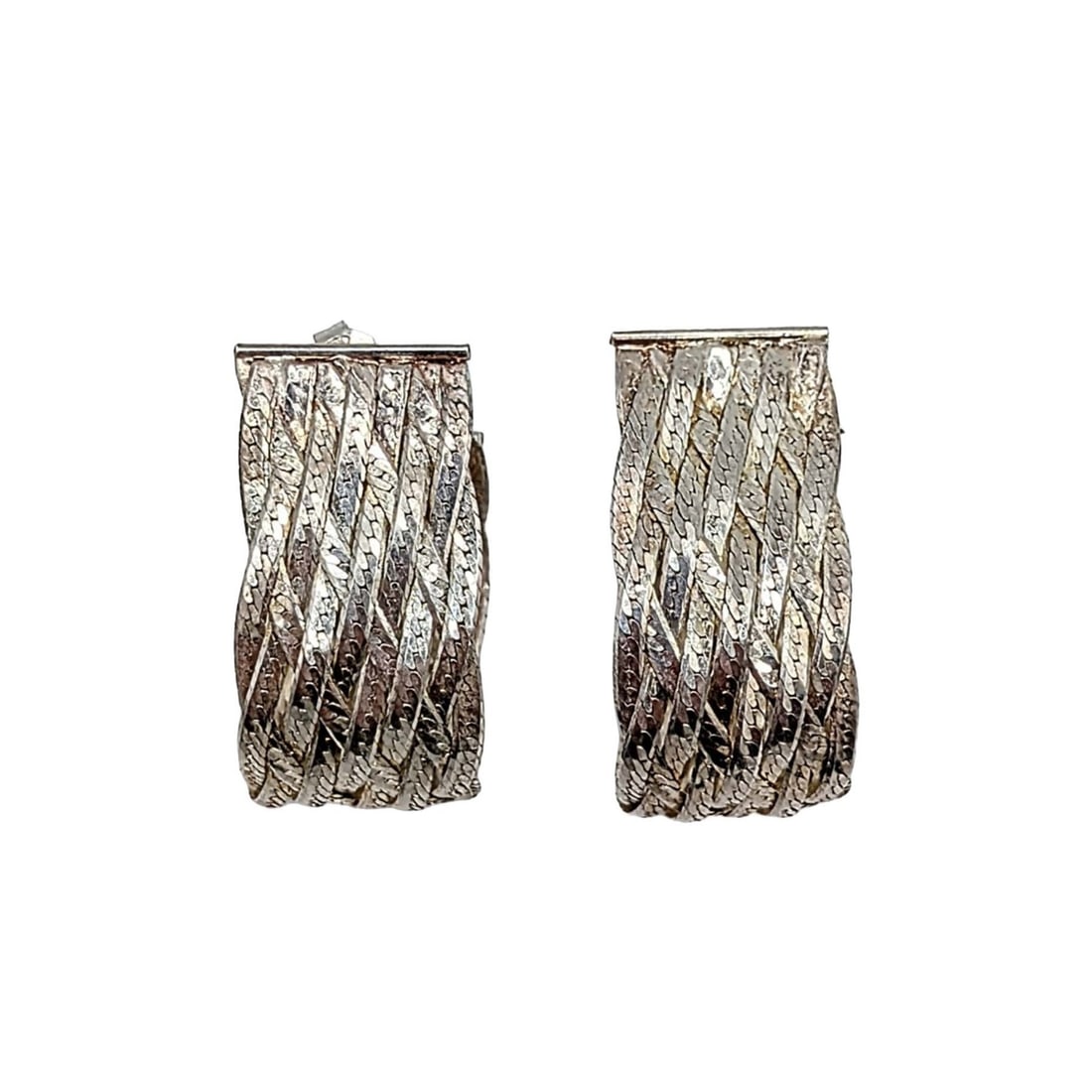 Milor Italian Sterling Silver Woven Chain Hoop Earrings: Milor Italian Sterling Silver Woven Chain Hoop Earrings. Signed Milor Made in Italy 925. 7g
