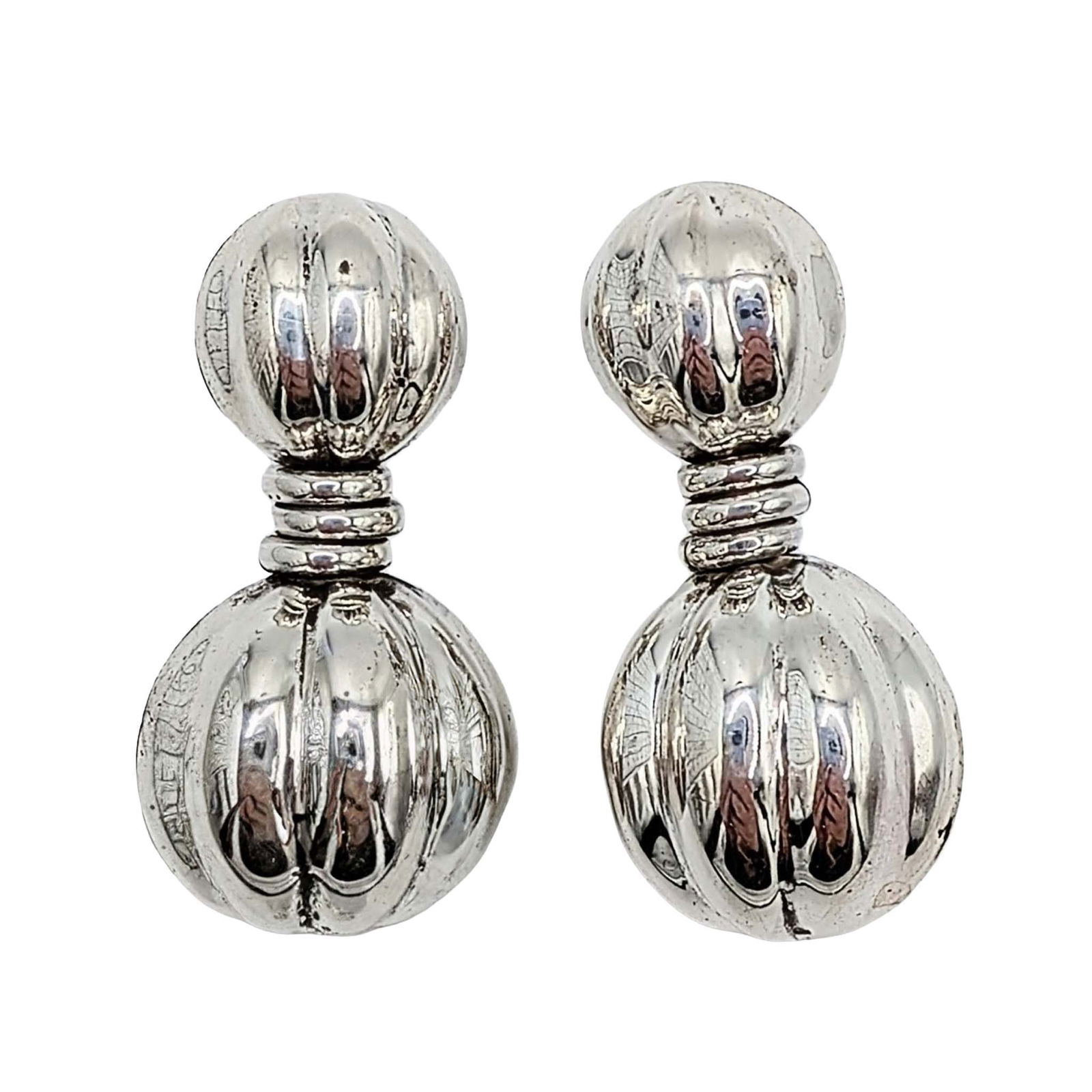 Signed Sterling Silver Pleated Ball Stud Earrings (1 of 5)