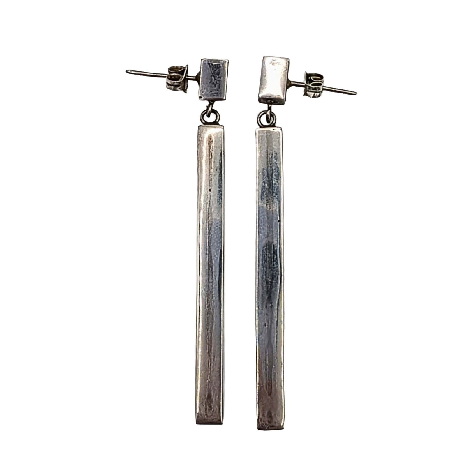 Handmade Sterling Silver Bar Drop Earrings: Handmade Sterling Silver Hollow Form Bar Drop Stud Earrings. 7g