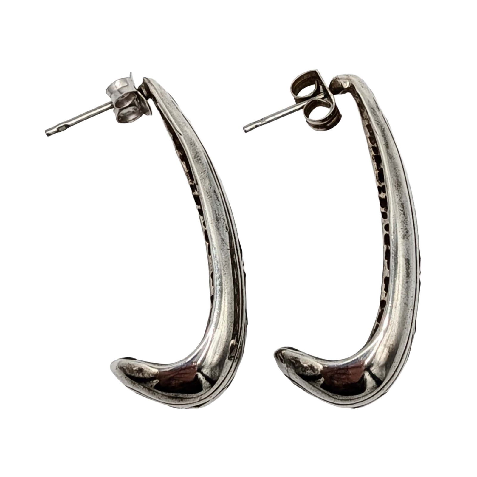 Sterling Silver Scroll Cut Long Cuff Stud Earrings - 2