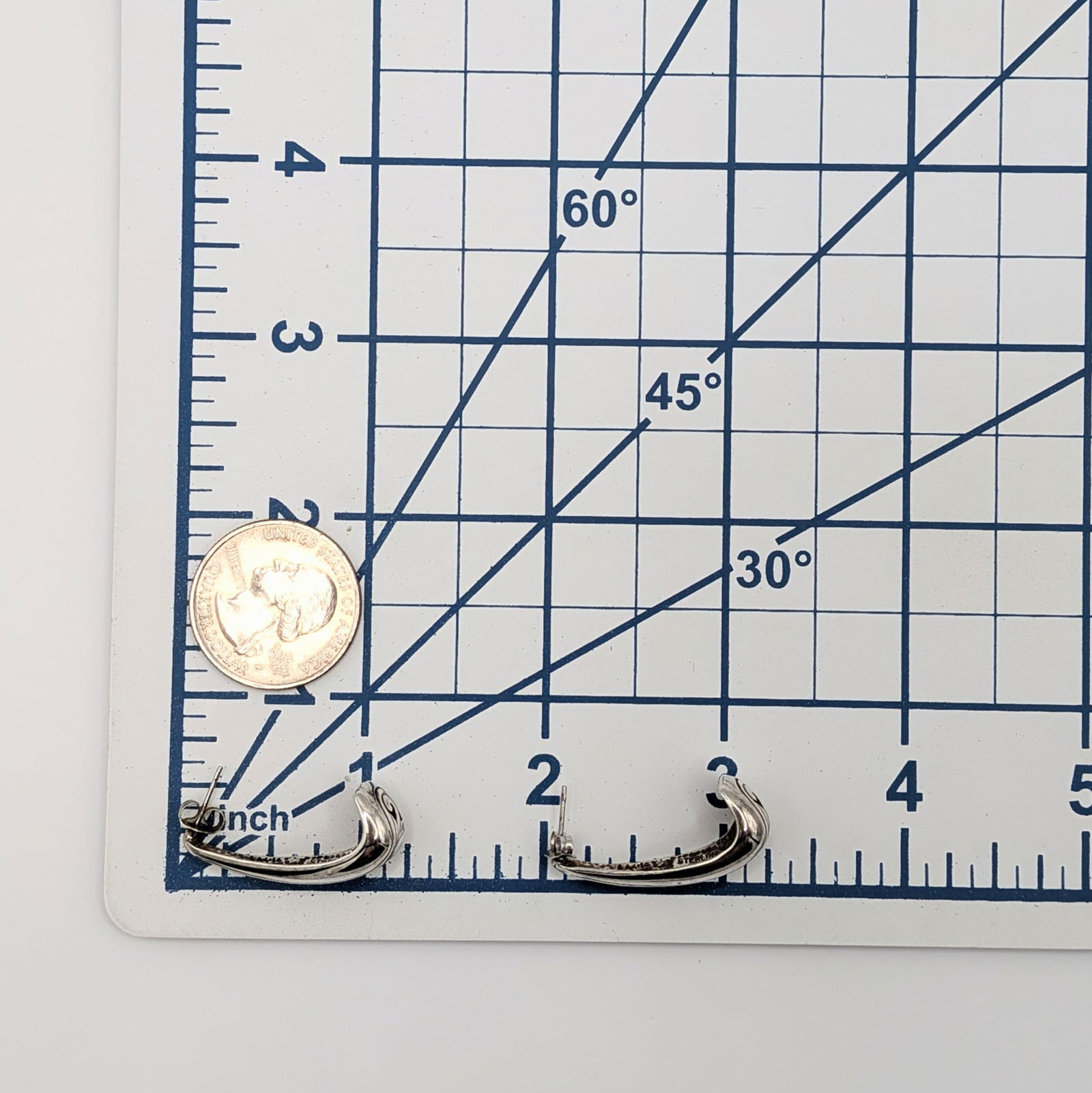 Sterling Silver Scroll Cut Long Cuff Stud Earrings - 5