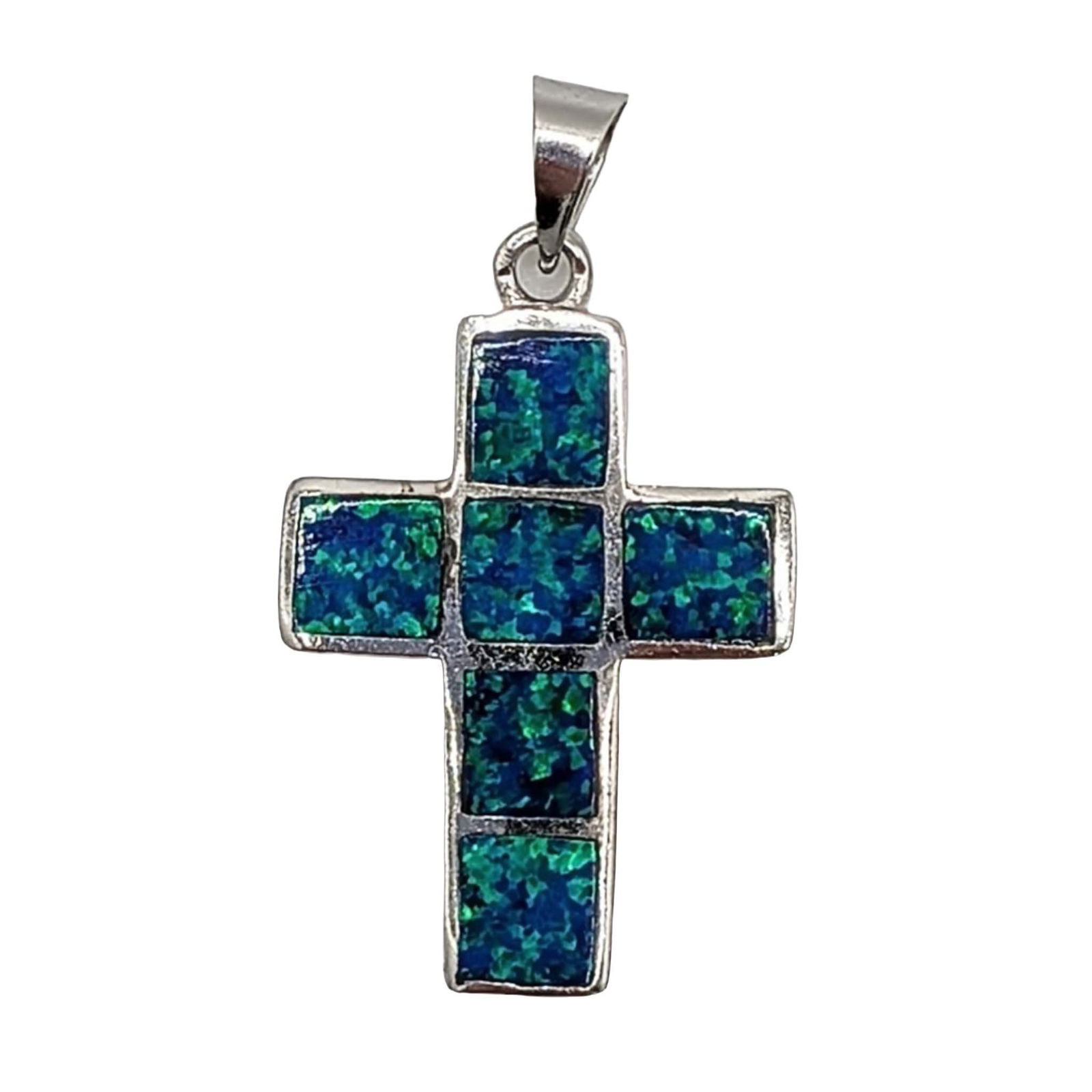Sterling Silver Opal Inlay Cross Pendant: Sterling Silver, Opal Inlay Cross Pendant. Signed 925 337. 2g
