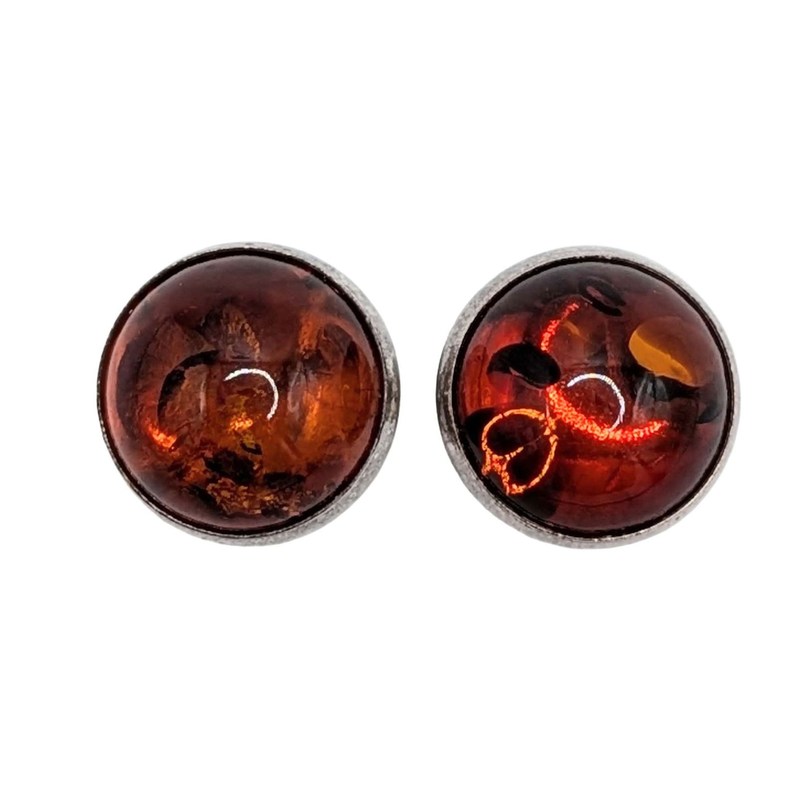 Sterling Silver Amber Cabochon Stud Earrings: Sterling Silver, Amber Cabochon Stud Earrings. Signed 925. 2.8g