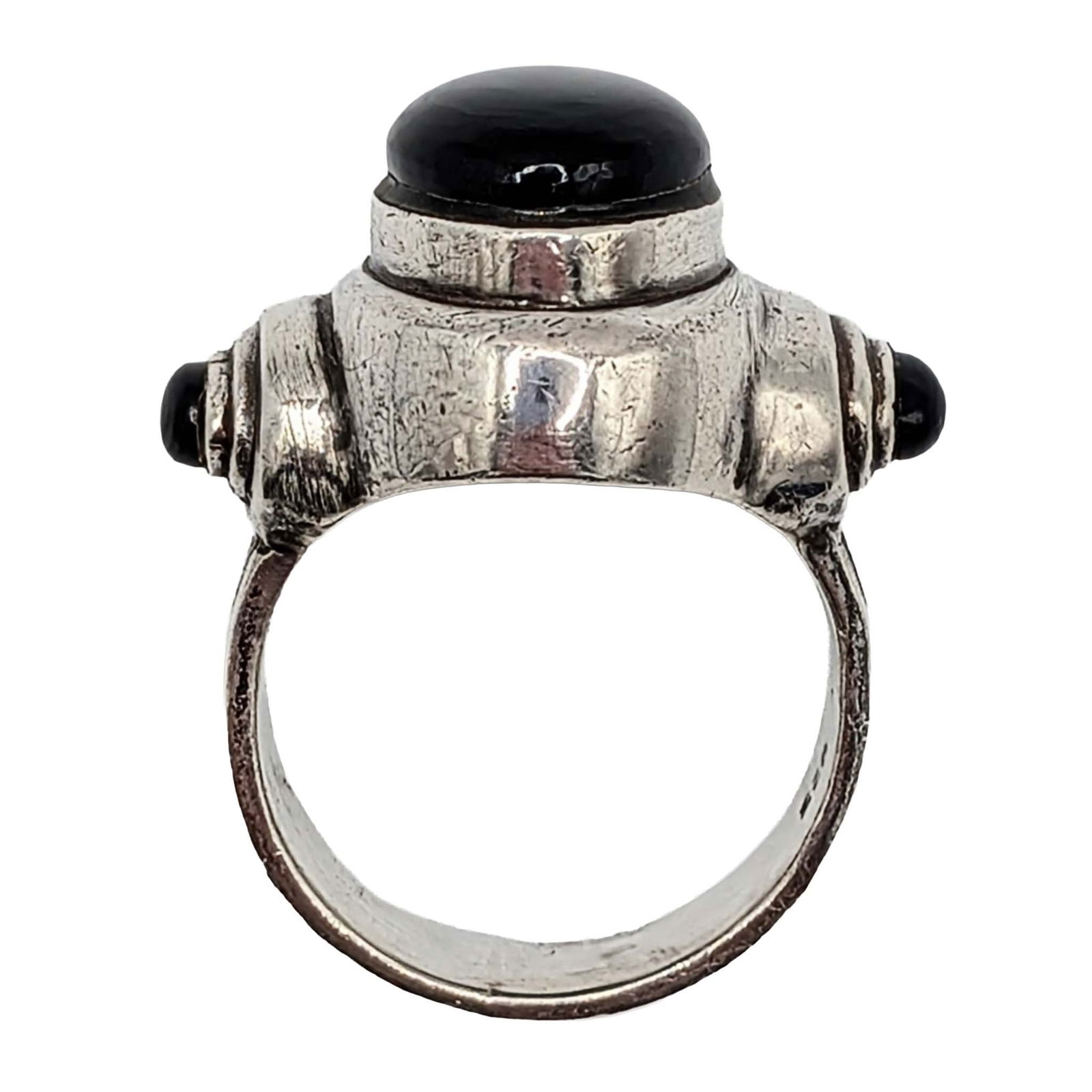 Signed Sterling Silver Onyx 3 Point Ring - 3