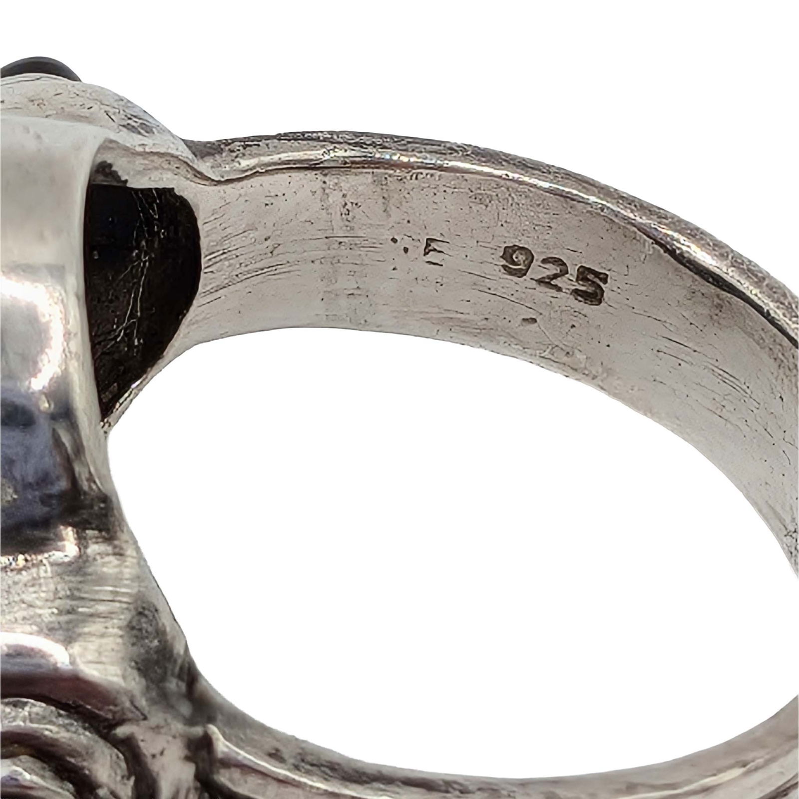 Signed Sterling Silver Onyx 3 Point Ring - 4