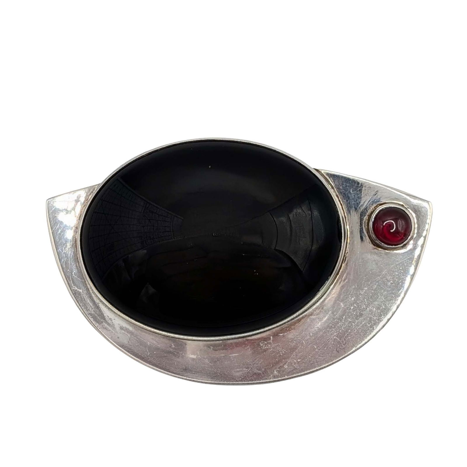Corina Sterling Silver Onyx Garnet Modernist Brooch: Corina Sterling Silver, Onyx, Garnet Geometric Modernist Brooch. Signed Corina 925. 25.5g