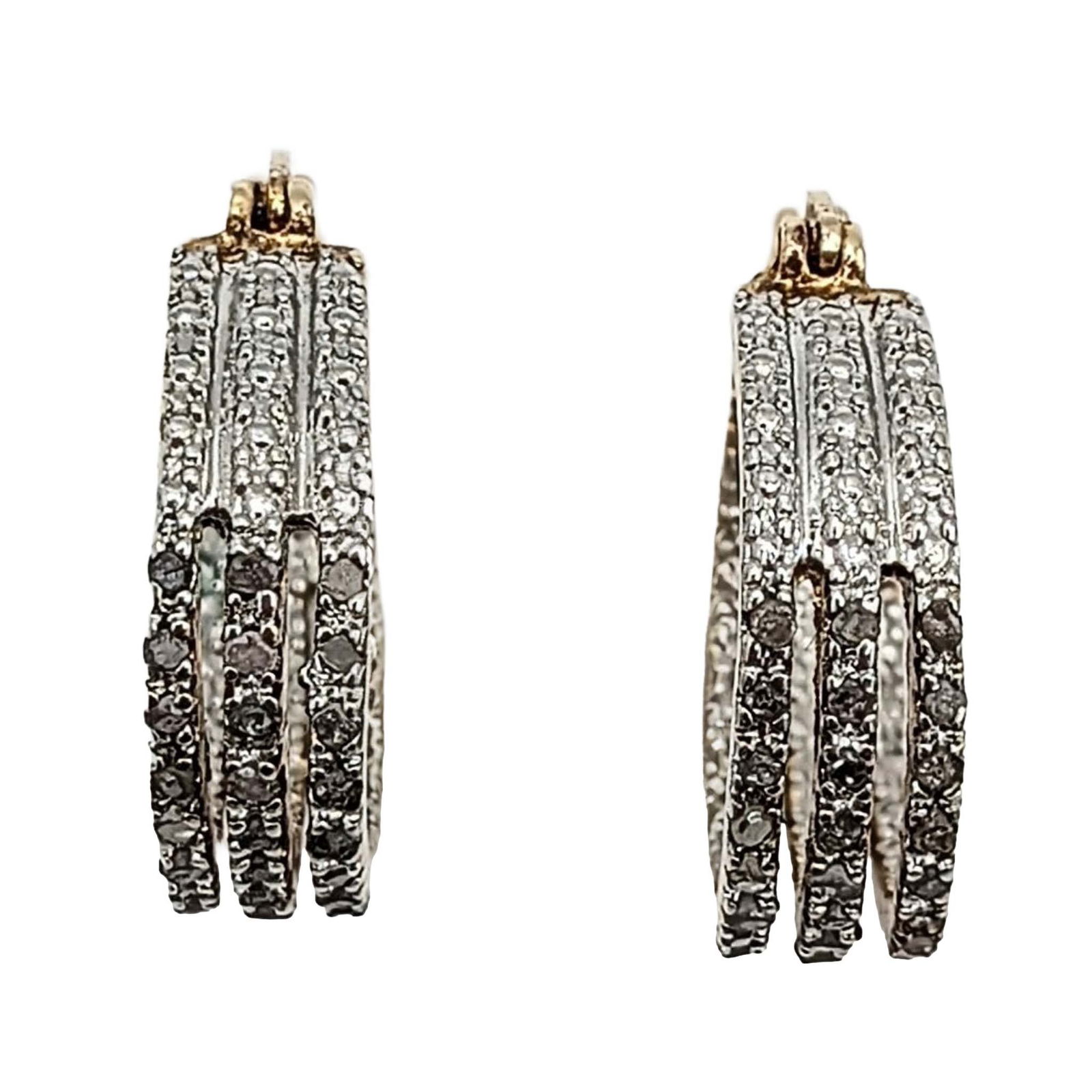 Signed Gold Over Sterling Silver Diamond Hoop Earrings: Signed Gold Over Sterling Silver, Diamond Hoop Earrings. Signed DBJ 925. 8.2g