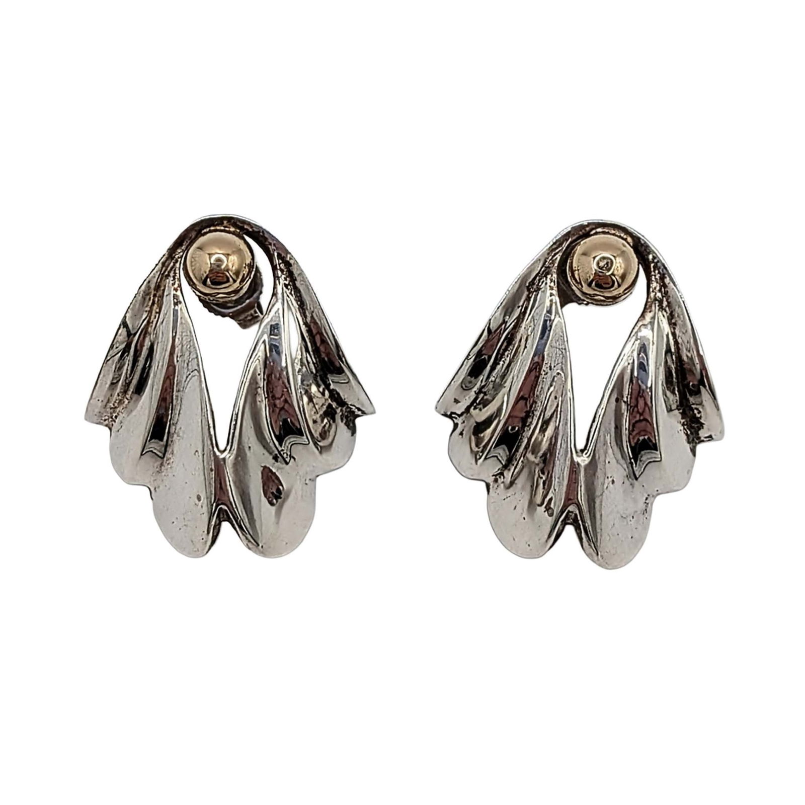 C. Krypifi Krypol 14KT Gold Sterling Winged Stud Earrings: C. Krypifi Krypol 14KT Yellow Gold, Sterling Silver Winged Stud Earrings. Signed C. Krypifi Krypol (signature). 7.1g