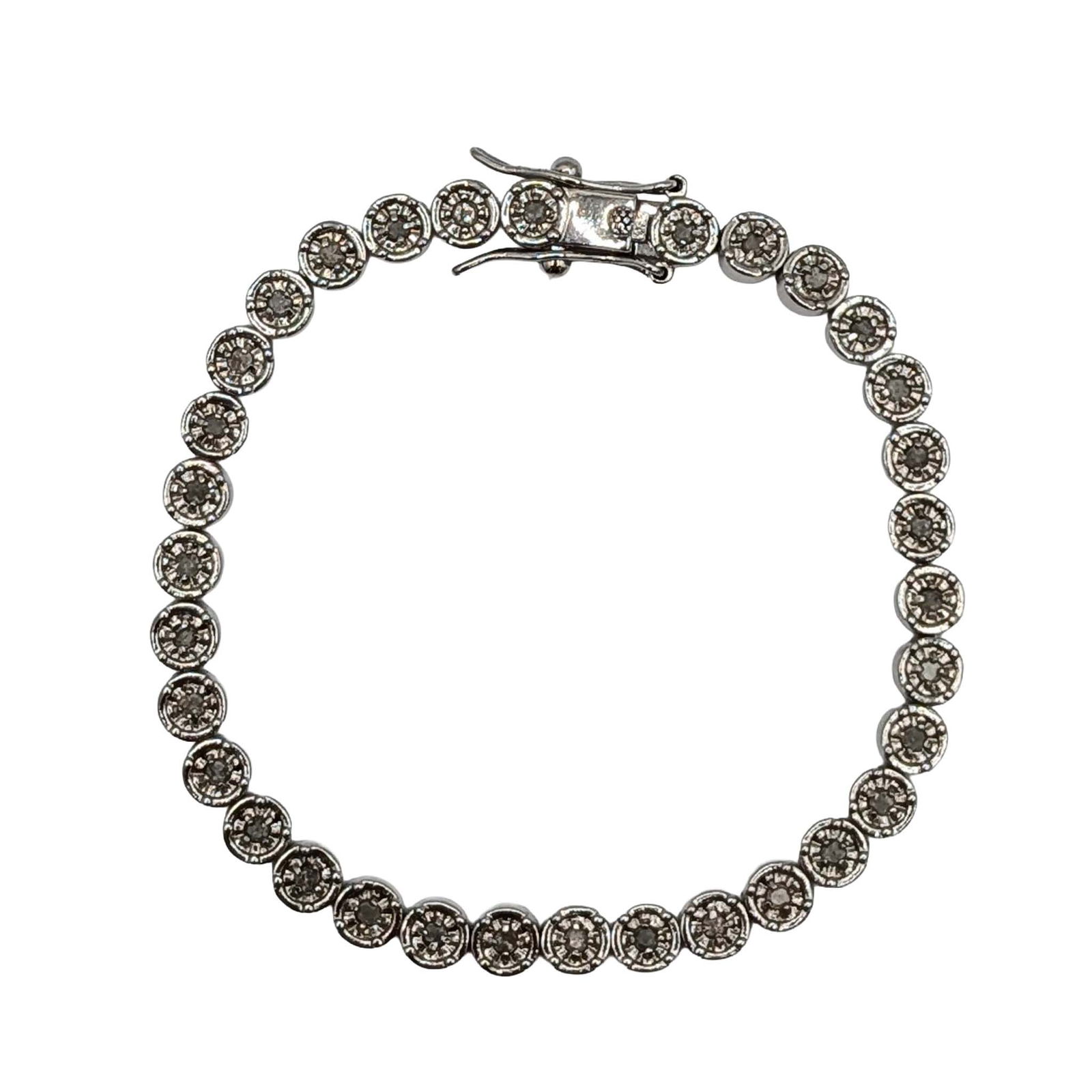 Signed Sterling Silver Diamond Tennis Bracelet: Signed Sterling Silver, Diamond Round Link Tennis Bracelet. 8.5in Length. Signed SPB. 11.4g