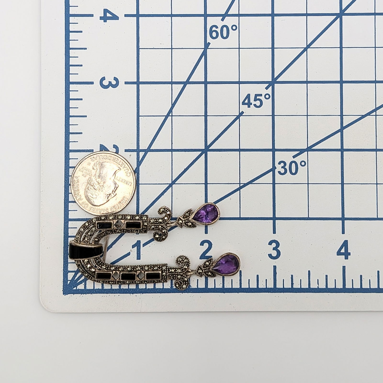 Signed Sterling Multi Gemstone Deco Dangle Brooch - 4