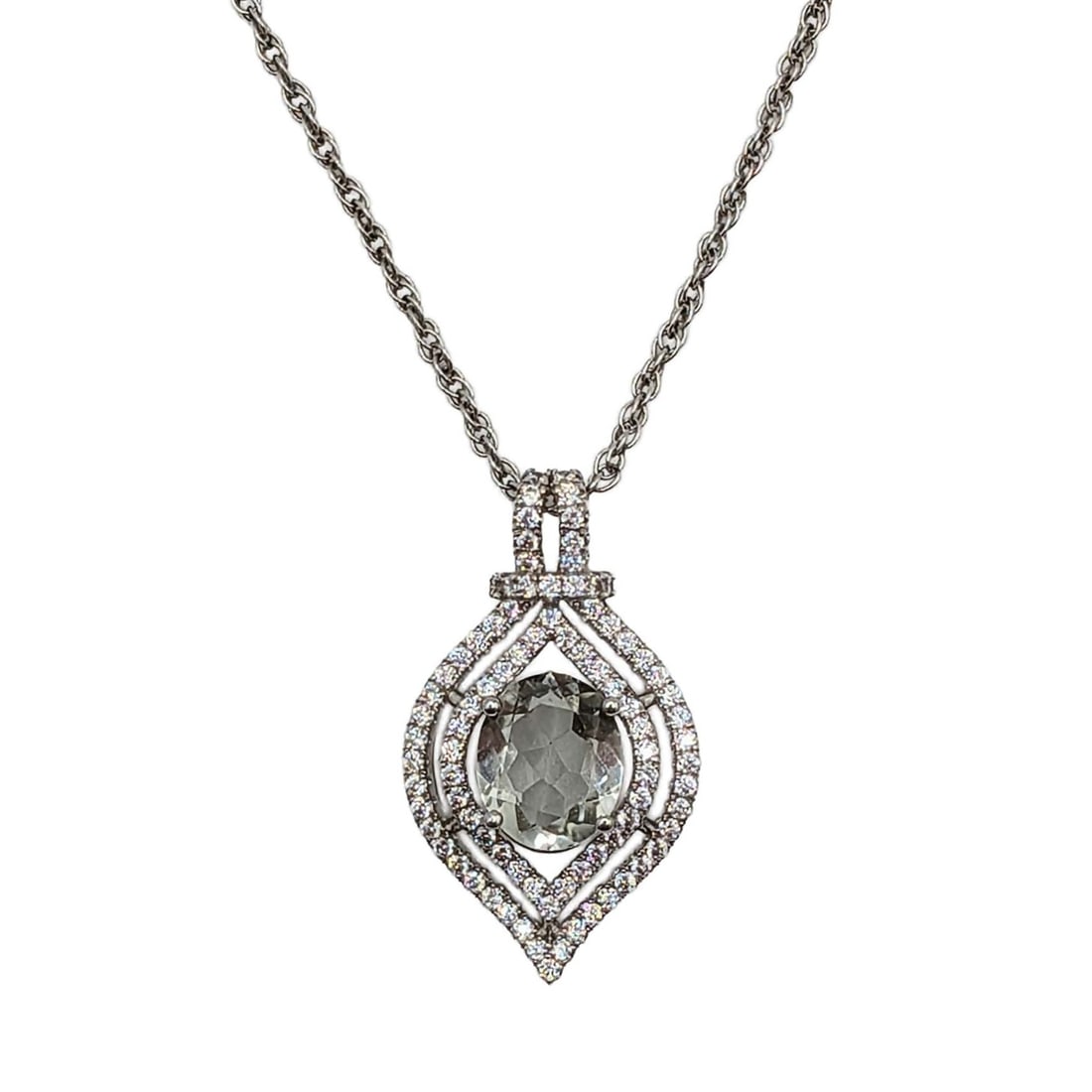 Sterling Silver Aquamarine CZ Necklace: Sterling Silver, Aquamarine, CZ Drop Pendant Necklace. 20-24in Length (adjustable) Signed 925. 5.6g