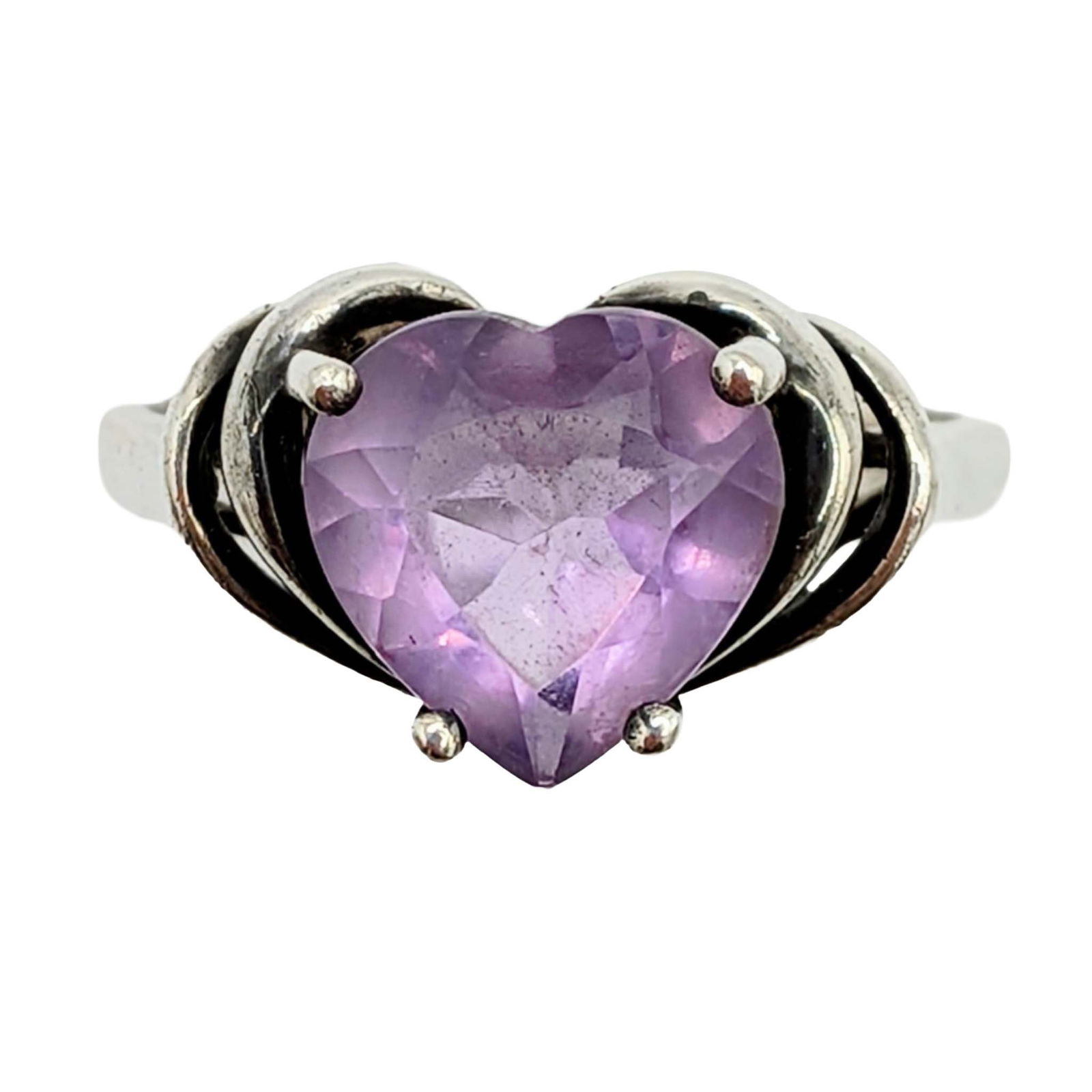 Signed Sterling Silver Amethyst Heart Ring (1 of 4)