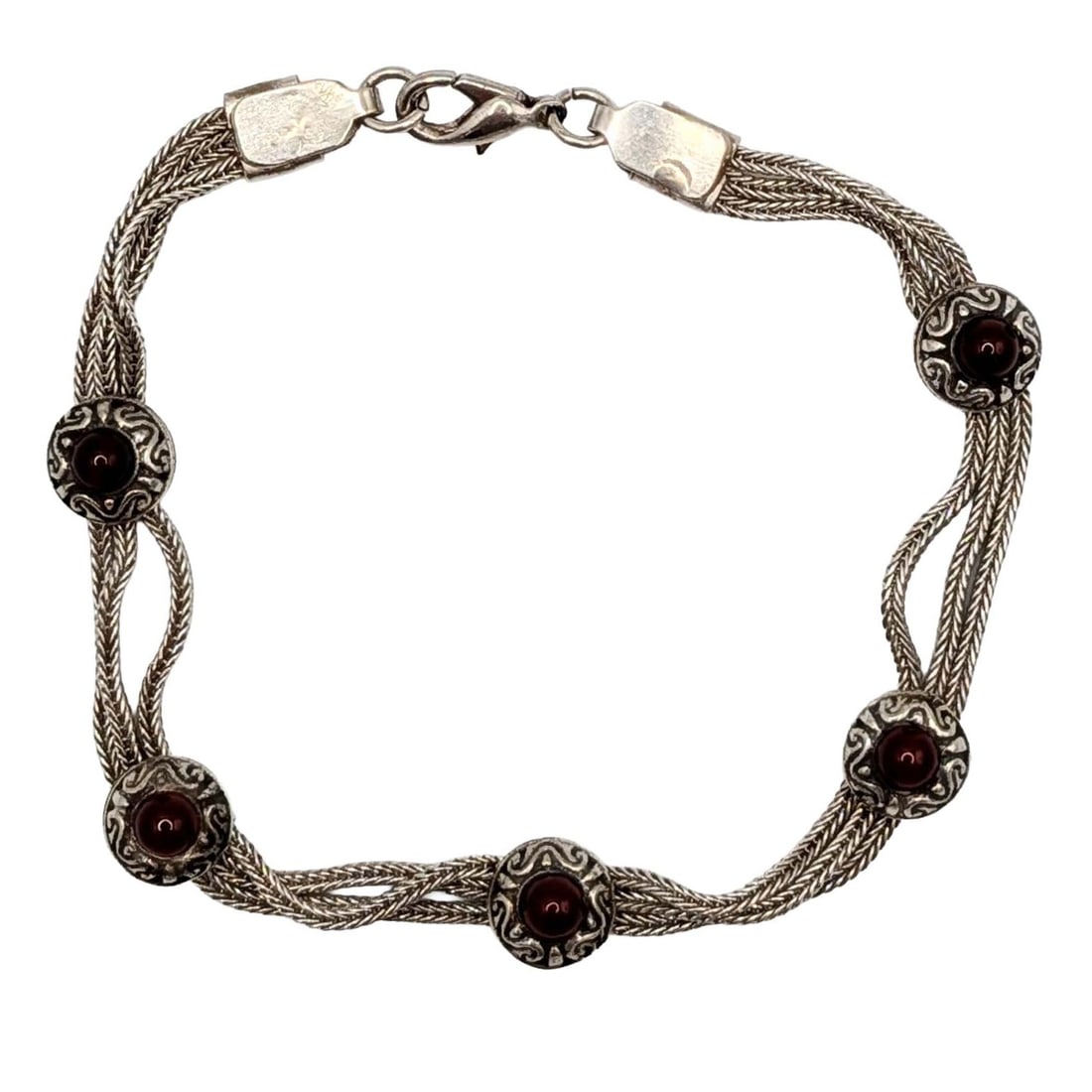 Gumus Evi Sterling Silver Carnelian Foxtail Chain Bracelet: Gumus Evi Sterling Silver, Carnelian Foxtail Chain Bracelet. 9in Length. Signed Gumusevi 925. 15.4g