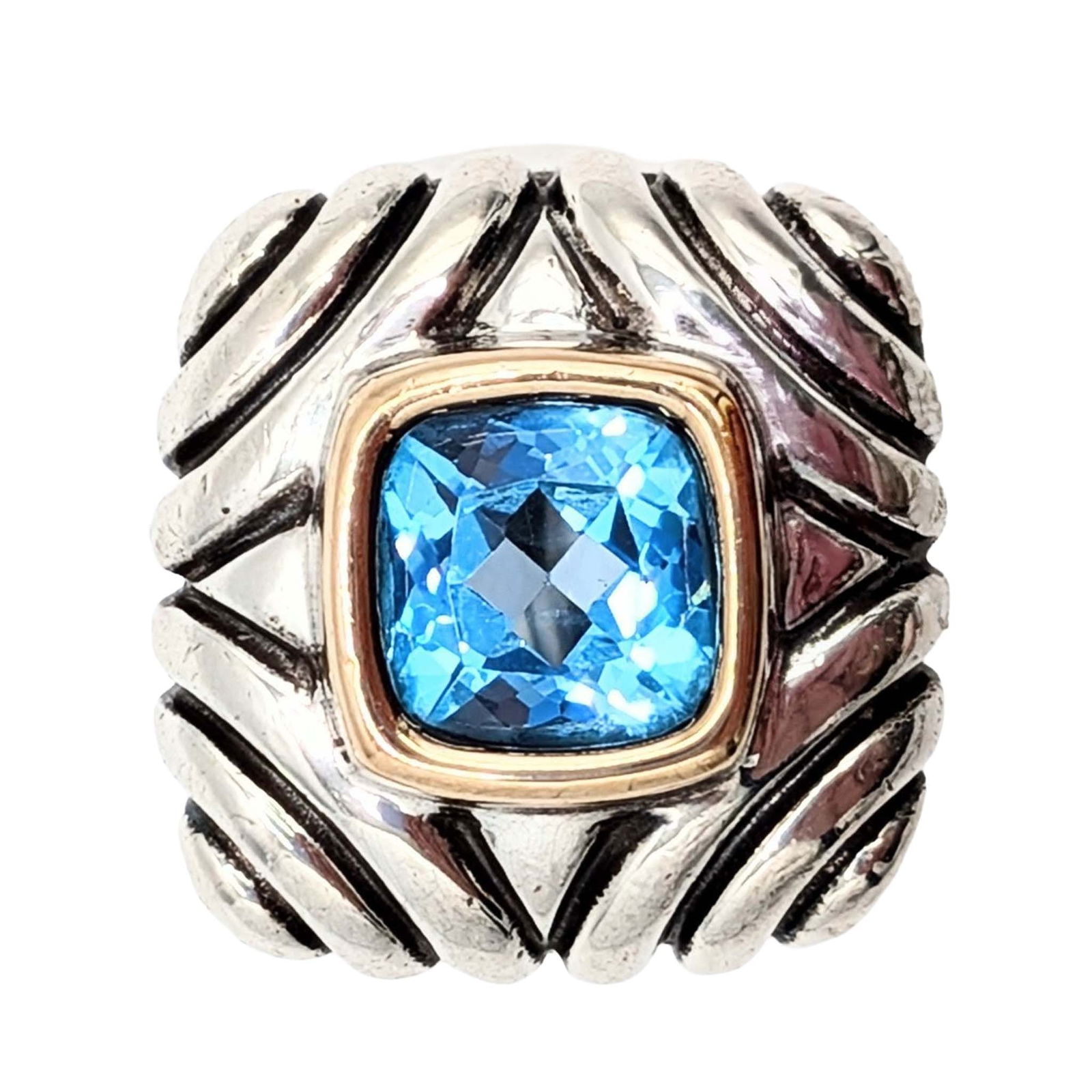 Signed 14KT Gold Sterling Silver Topaz Dome Ring (1 of 5)