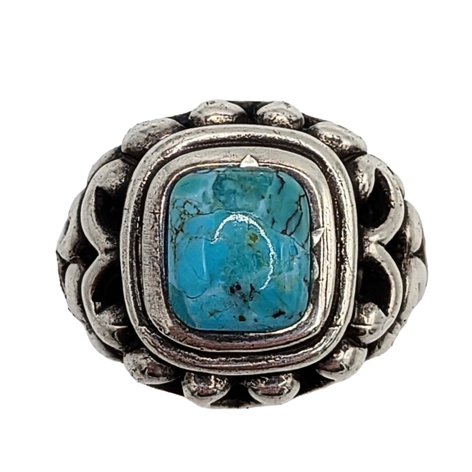 Sterling Silver Turquoise Open Work Scroll Ring (1 of 3)