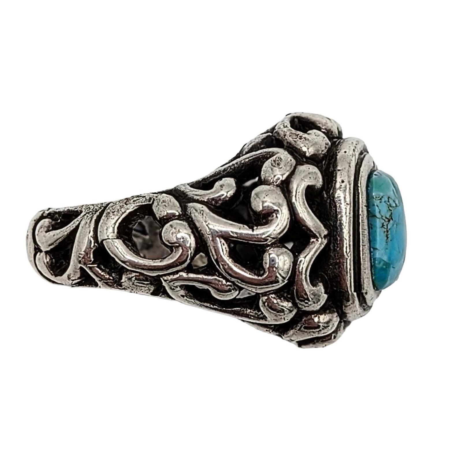 Sterling Silver Turquoise Open Work Scroll Ring - 2