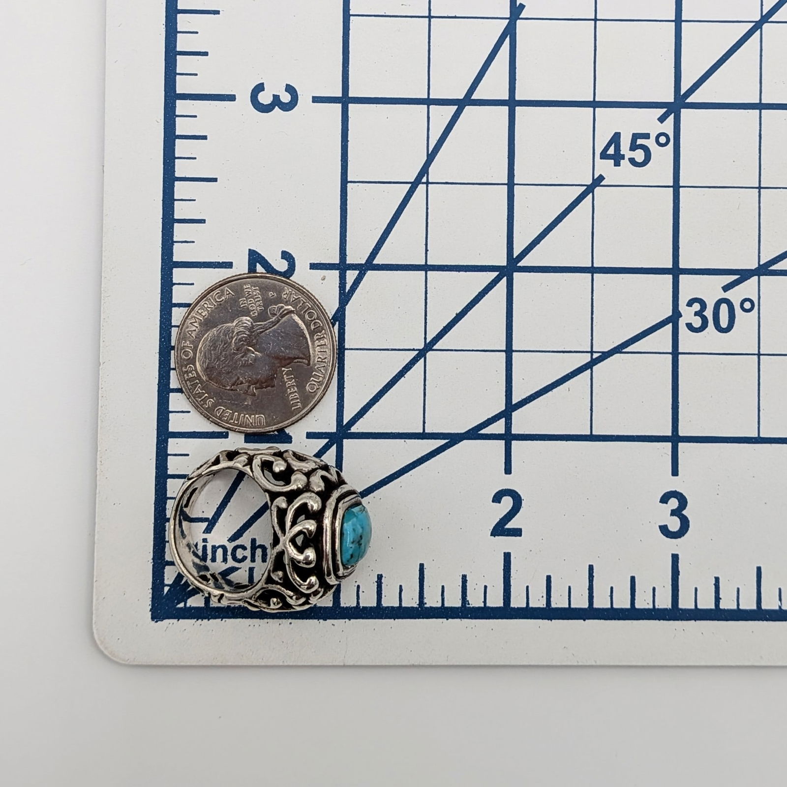 Sterling Silver Turquoise Open Work Scroll Ring - 3