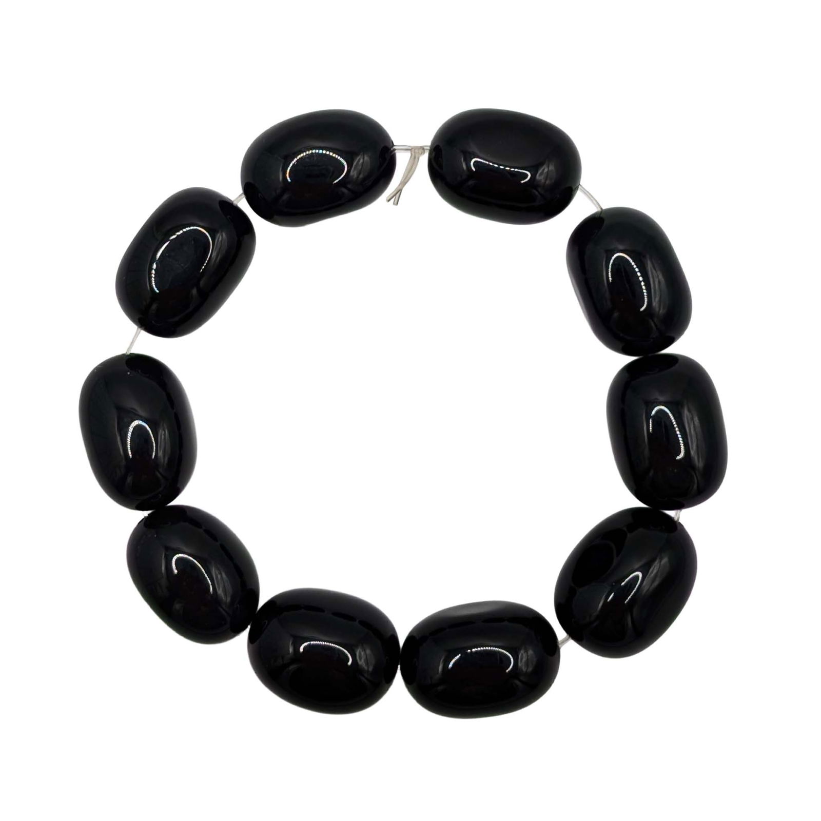 GSJ Onyx Tumbled Bead Stretch Bracelet: GSJ Onyx Tumbled Bead Stretch Bracelet. 57.9g