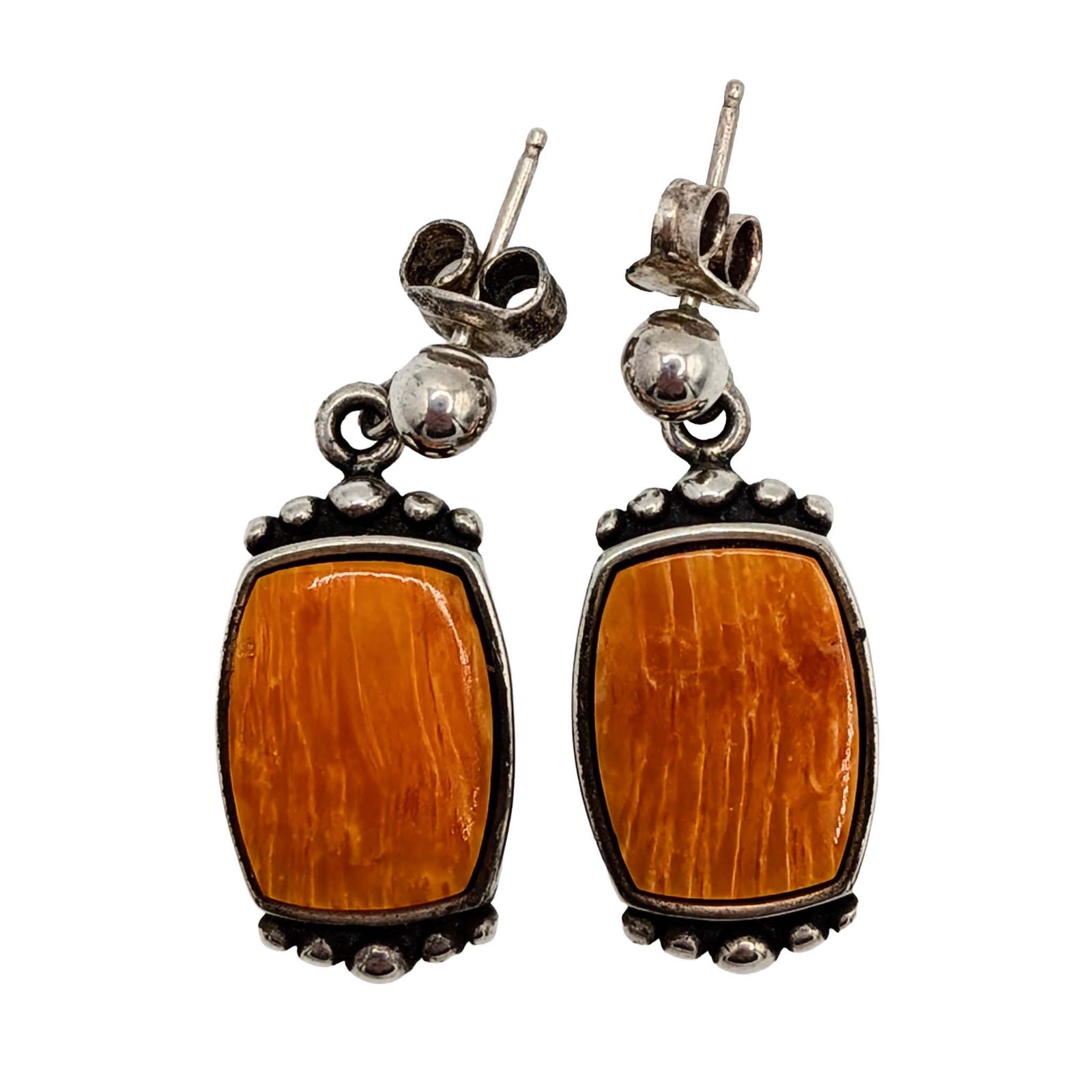 Signed Sterling Silver Spiny Oyster Dangle Stud Earrings: Signed Sterling Silver, Spiny Oyster Dangle Stud Earrings. Signed 925 WJ. 7.1g