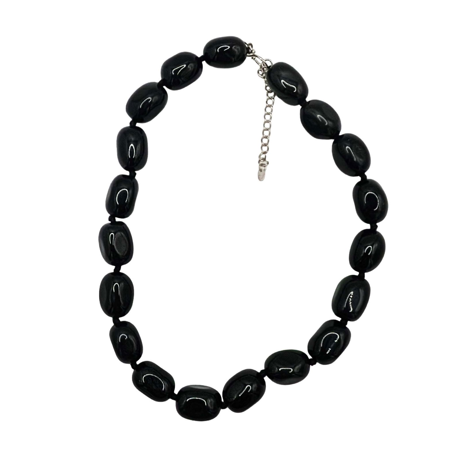 GSJ Sterling Silver Onyx Tumbled Bead Necklace: GSJ Sterling Silver, Onyx Tumbled Bead Necklace. 18-20in Length (adjustable) Signed 925 GSJ. 125g