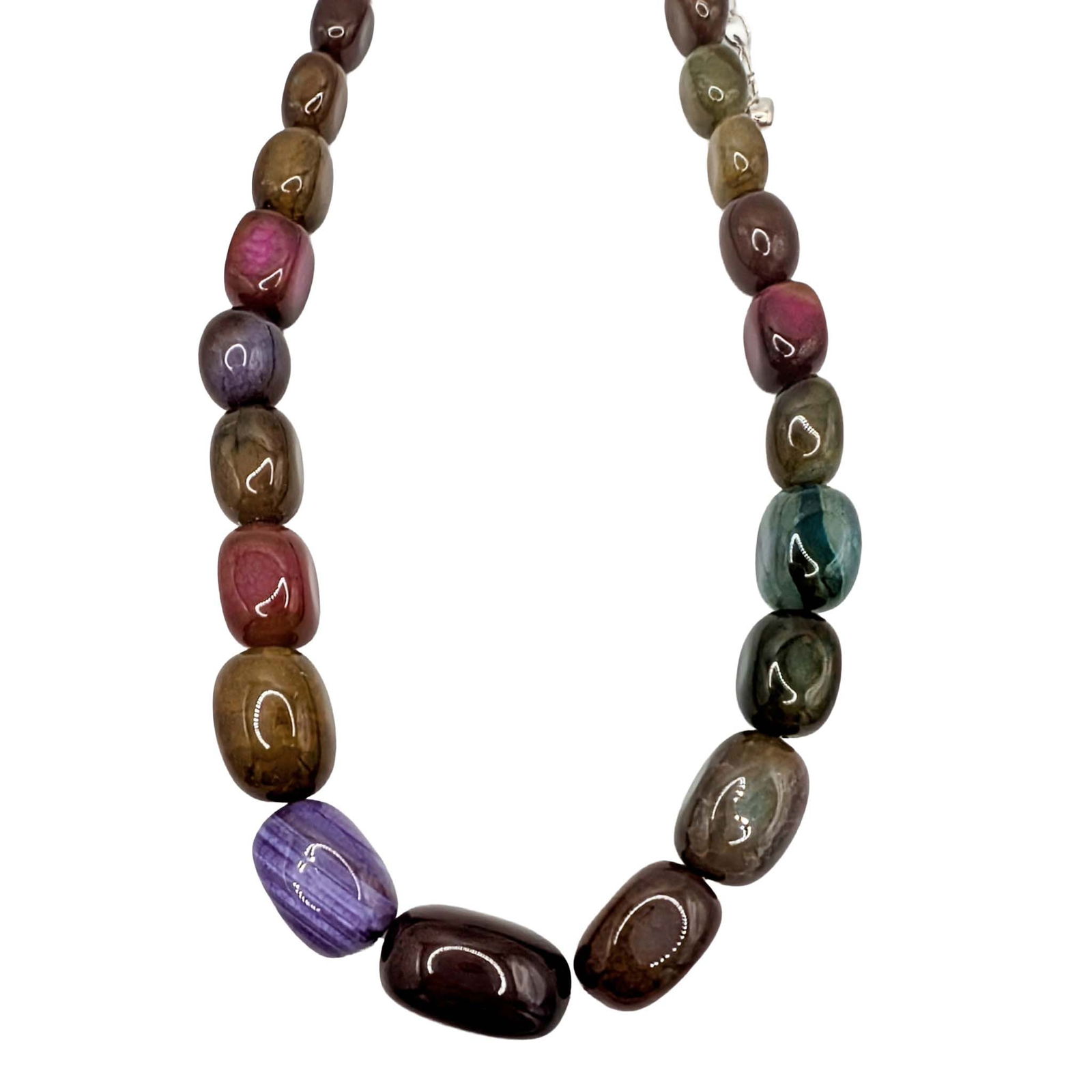 Jay King Sterling Silver Agate Tumbled Graduated Bead Necklace: Jay King Mine Finds Sterling Silver, Multi Colored Agate Tumbled Graduated Bead Necklace. 20-22in Length (adjustable) Signed DTR 925 China. 141g