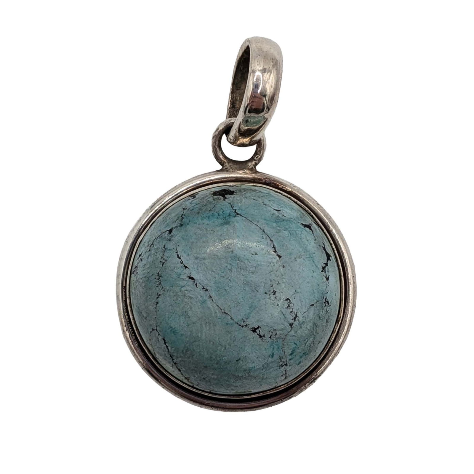 Southwest Sterling Silver Turquoise Round Pendant: Southwest Sterling Silver, Turquoise Round Pendant. Signed 925. 10.4g