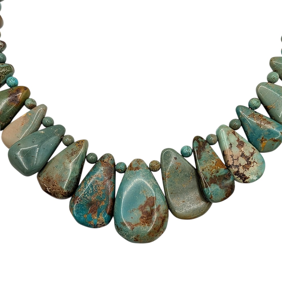 Jay King Sterling Silver Turquoise Graduated Teardrop Necklace: Jay King Mine Finds Sterling Silver, Turquoise Graduated Teardrop Bead Necklace. 18-22in Length (adjustable) Signed DTR 925 China. 97.8g