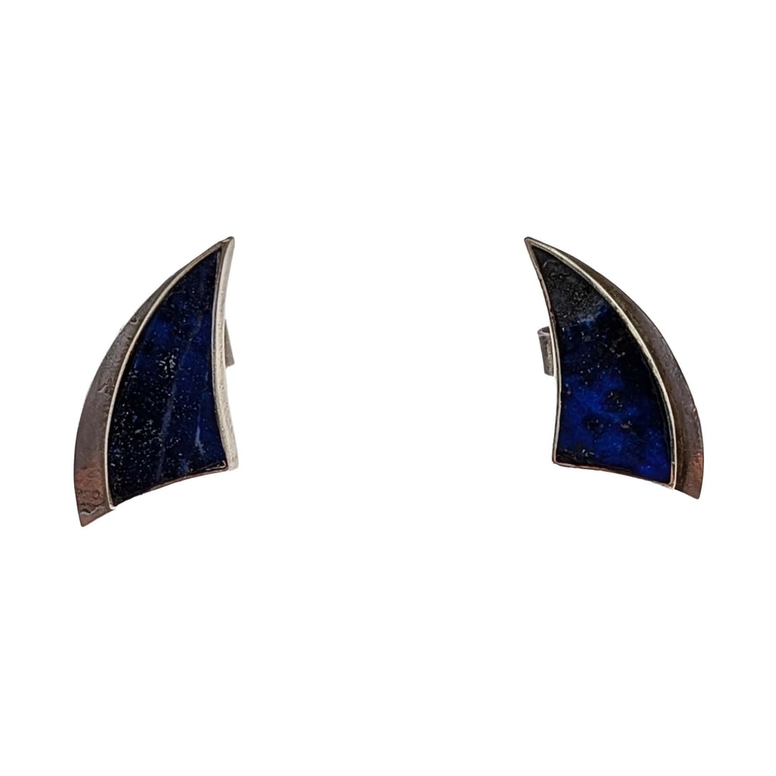Vintage Sterling Silver Lapis Modernist Stud Earrings (1 of 3)