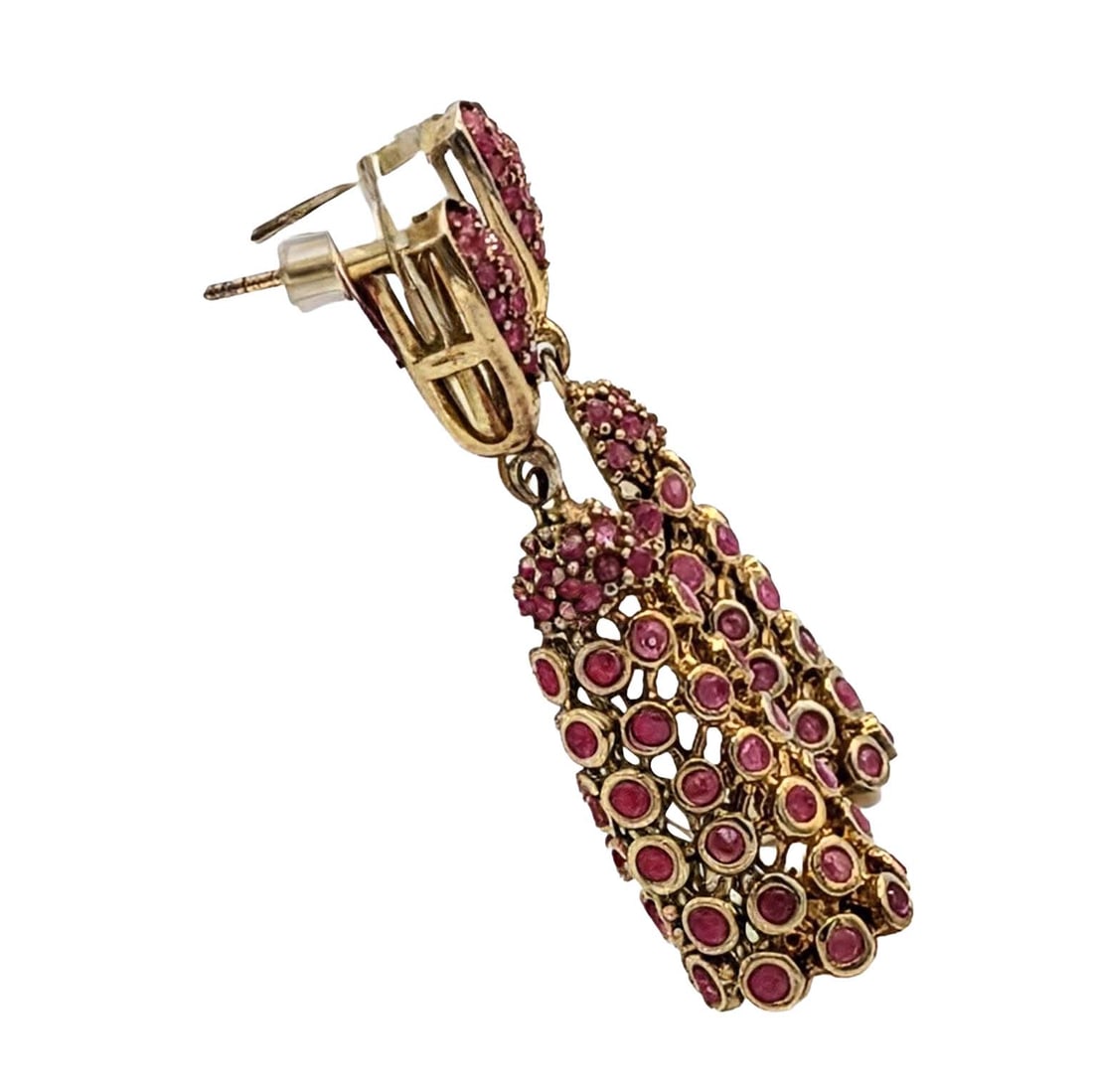 Gold Over Sterling Silver Ruby Pearl Dangle Stud Earrings - 2