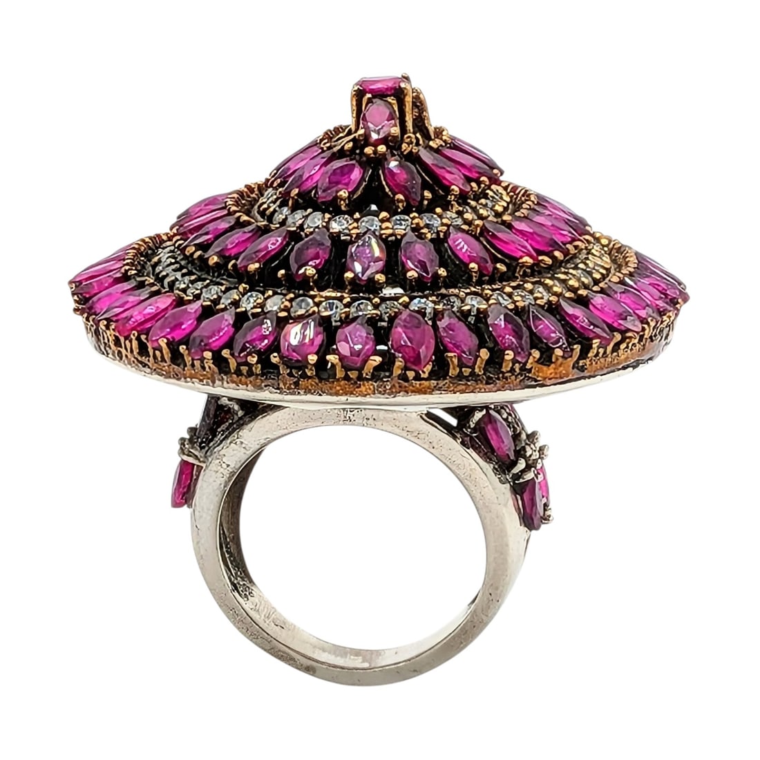 Sterling Silver Ruby CZ Oversized Cocktail Ring: Sterling Silver, Ruby, CZ Oversized Cocktail Ring. Size 8. 37.8g