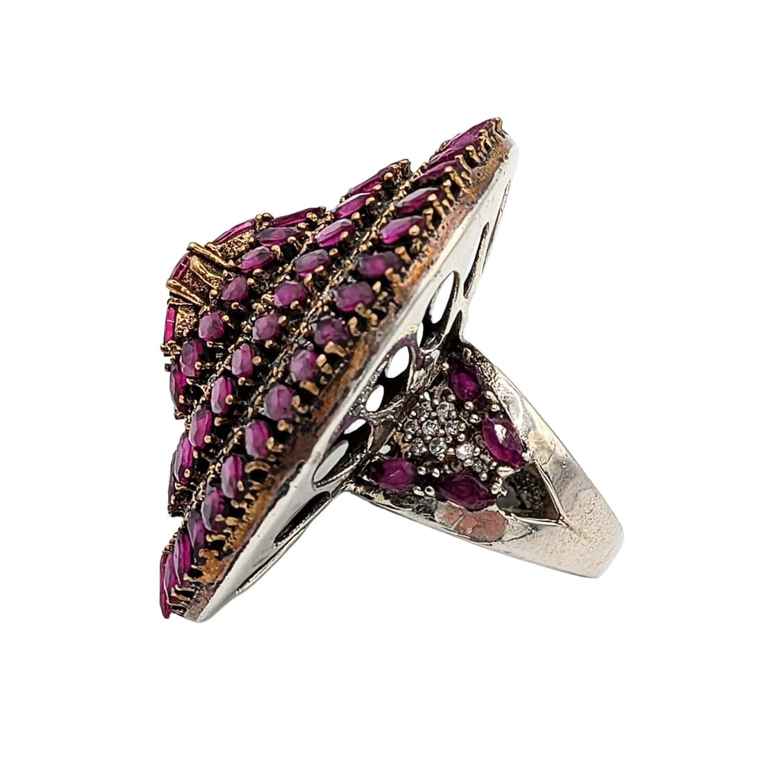 Sterling Silver Ruby CZ Oversized Cocktail Ring - 3