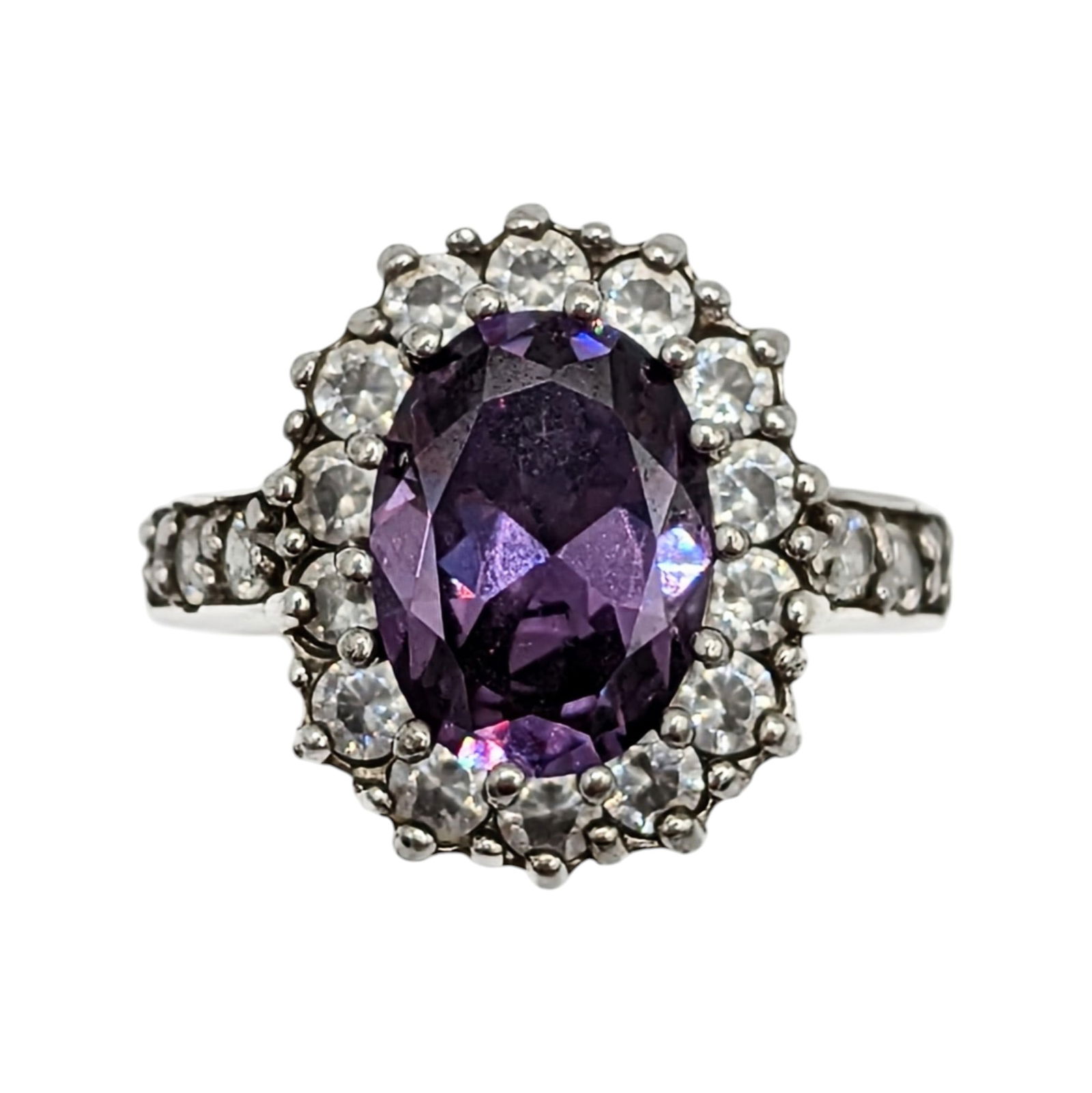 Sterling Silver Amethyst CZ Oval Halo Ring (1 of 5)