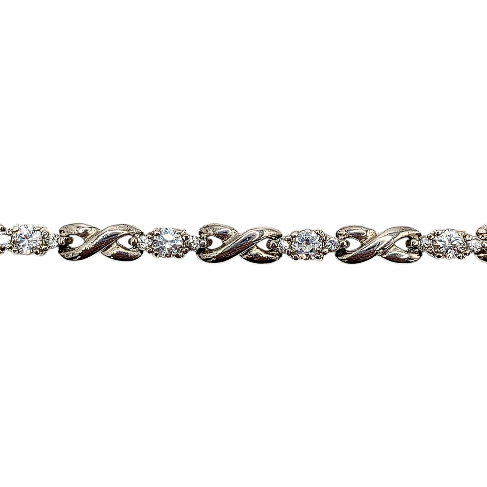 Ross Simons Sterling Silver CZ X Link Tennis Bracelet: Ross Simons Sterling Silver, CZ X Link Tennis Bracelet. 8in Length. Signed R 925 CZ China. 9.7g