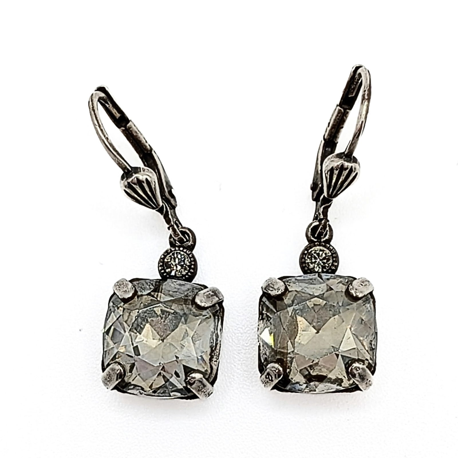 Sterling Silver Double Rhinestone Costume Drop Earrings (1 of 4)