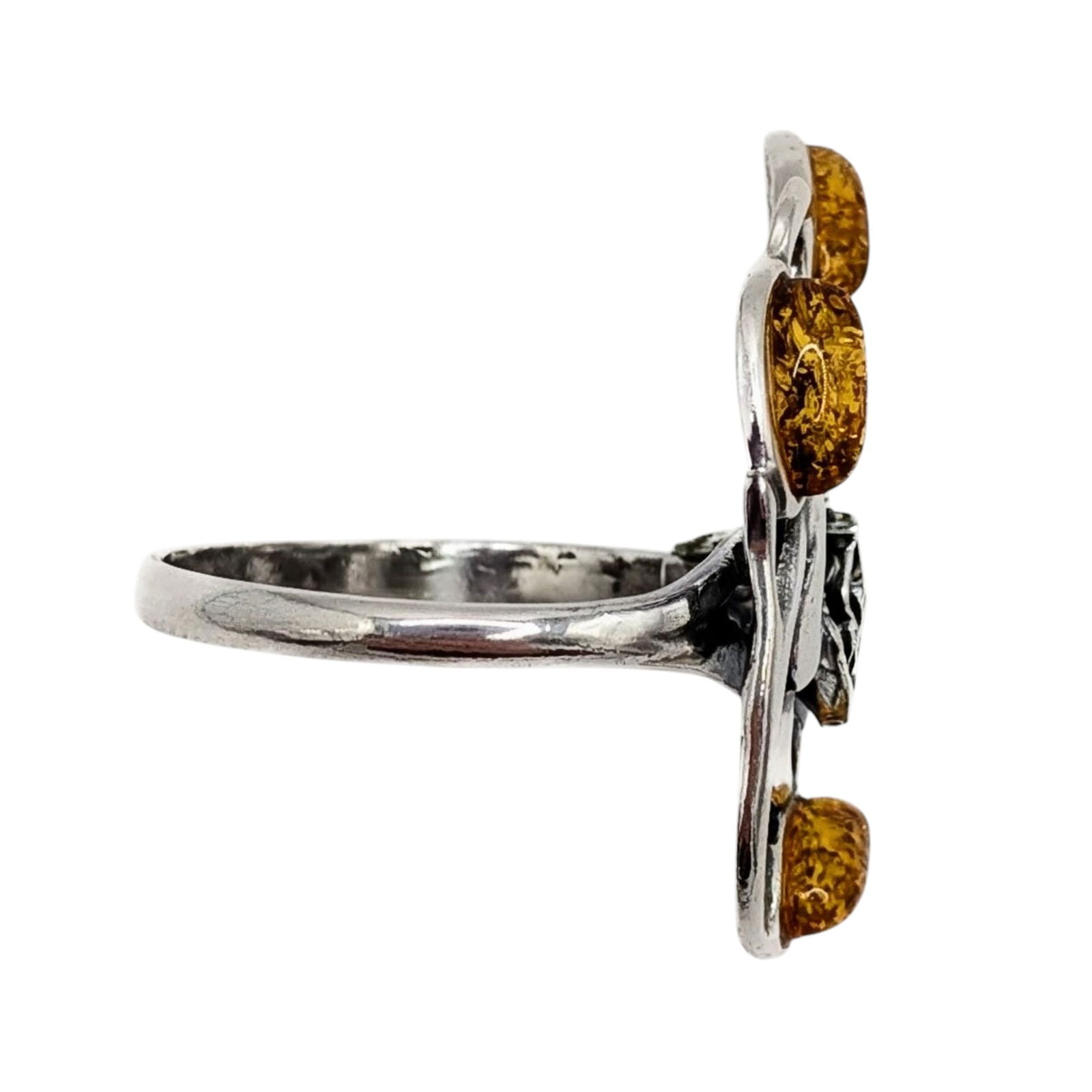 Sterling Silver Amber Rose Ring - 2