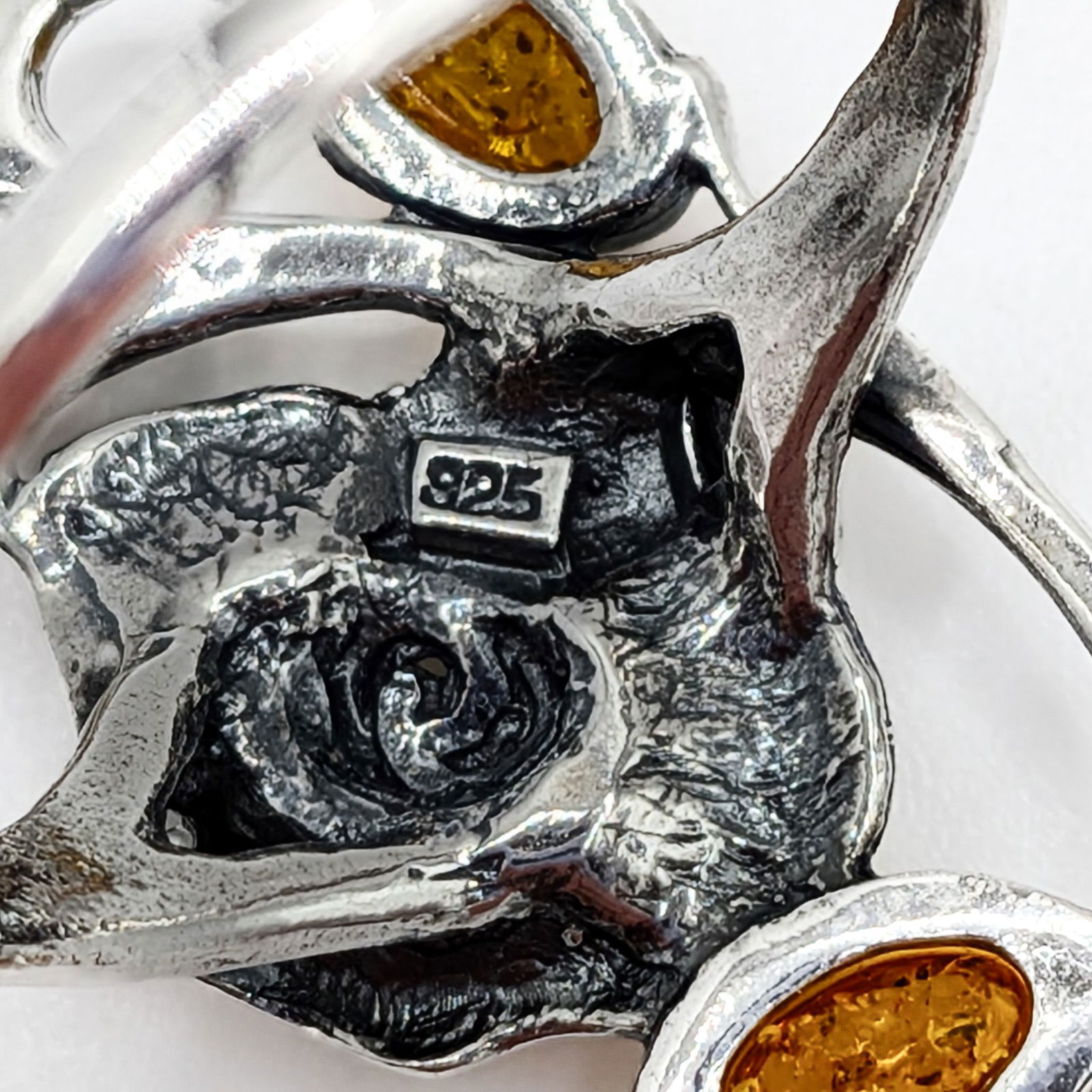 Sterling Silver Amber Rose Ring - 3