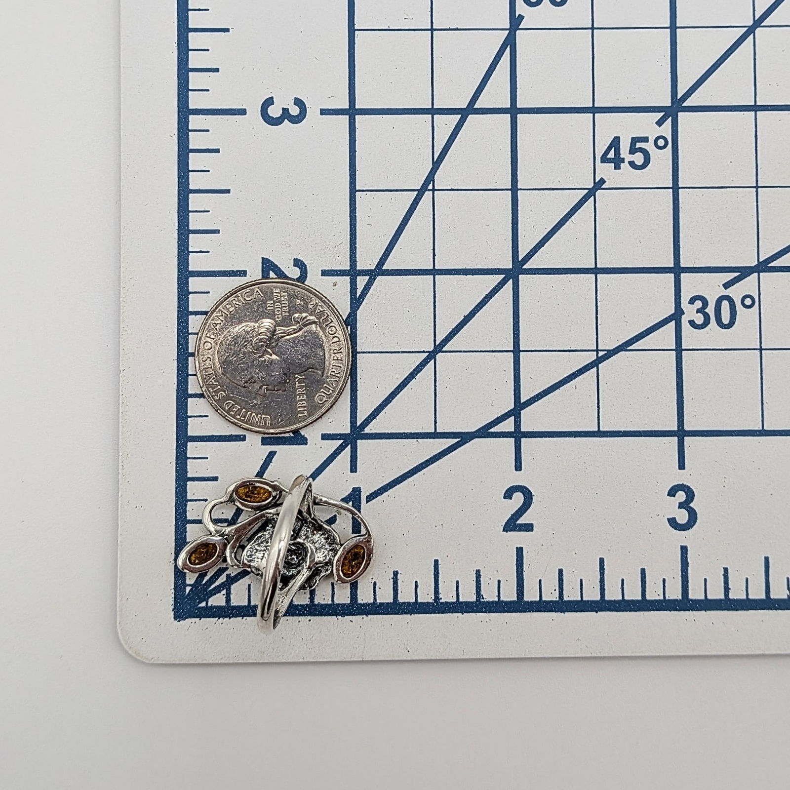 Sterling Silver Amber Rose Ring - 4