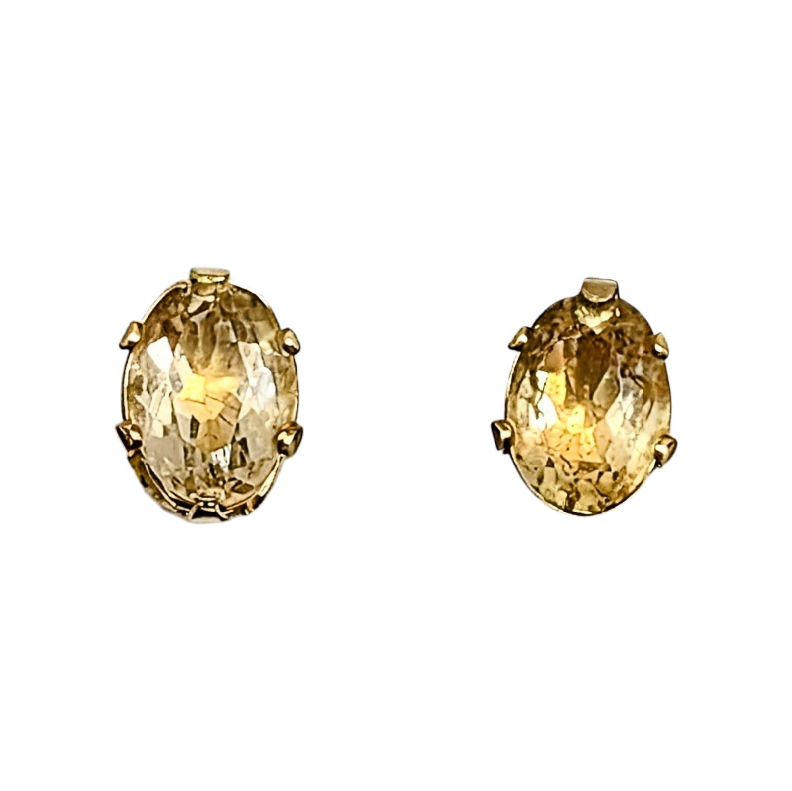 Signed Gold Over Sterling Citrine Oval Stud Earrings: Signed Gold Over Sterling Silver, Citrine Oval Cut Stud Earrings. Signed 925 P. .6g