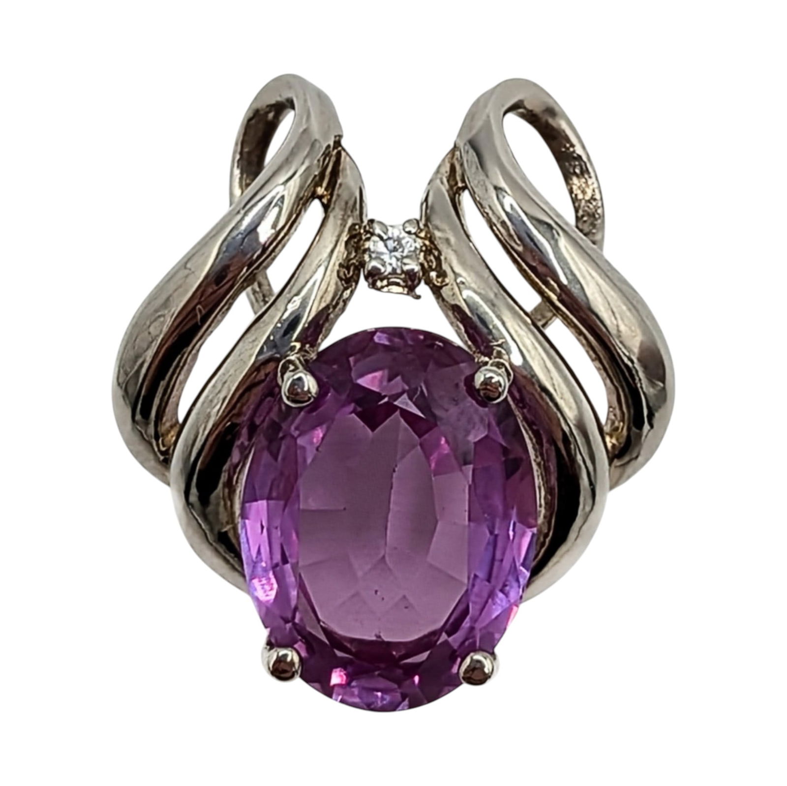 Signed Sterling Silver Purple Sapphire CZ Slide Pendant: Signed Sterling Silver, Purple Sapphire (tests), CZ Slide Pendant. Signed M 925. 6.5g