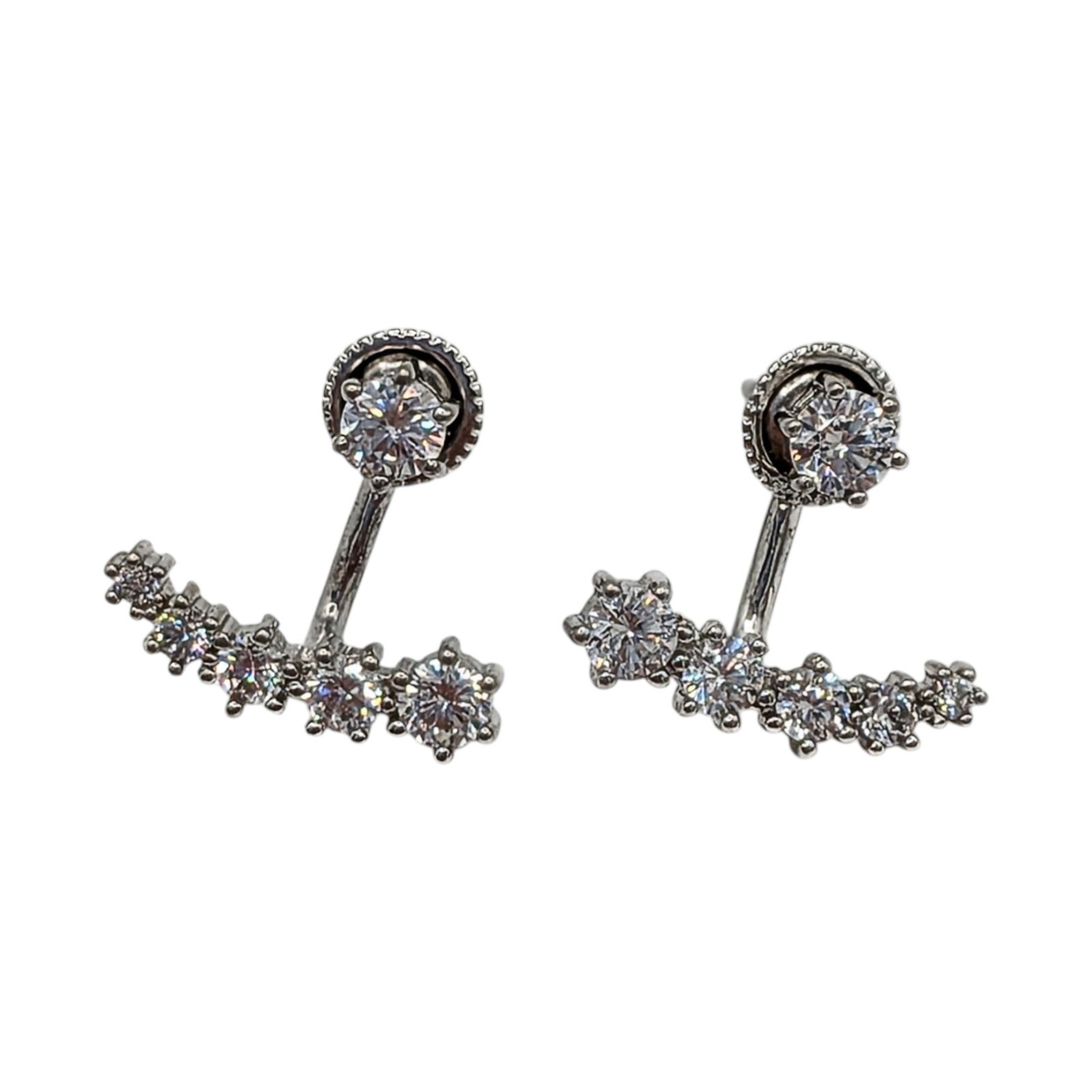 Sterling Silver Rhinestone Graduated Jacket Stud Earrings: Sterling Silver, Rhinestone Graduated Jacket Stud Earrings. Signed 925. 2.8g