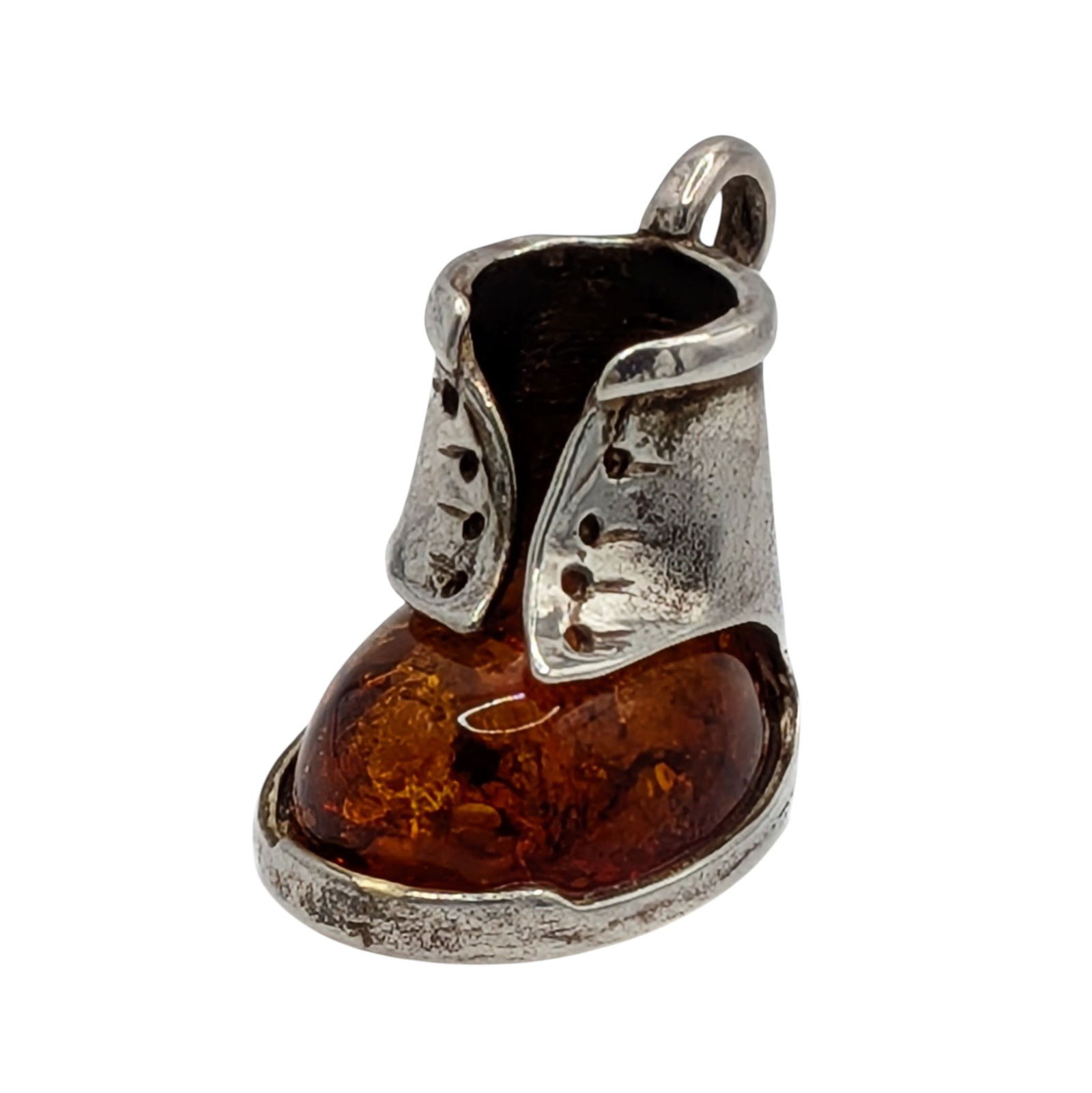 Vintage Sterling Silver Amber Baby Shoe Pendant: Vintage Sterling Silver, Amber Baby Shoe Pendant. Signed 925. 6.3g