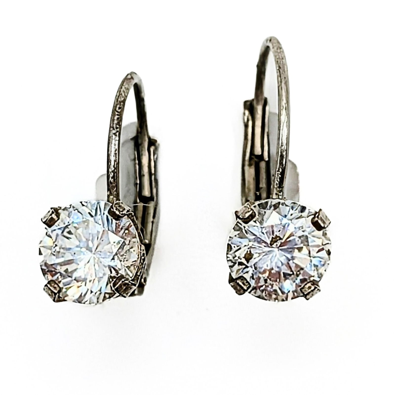 Signed Sterling Silver Diamonique Cubic Zirconia Solitaire Drop Earrings (1 of 3)