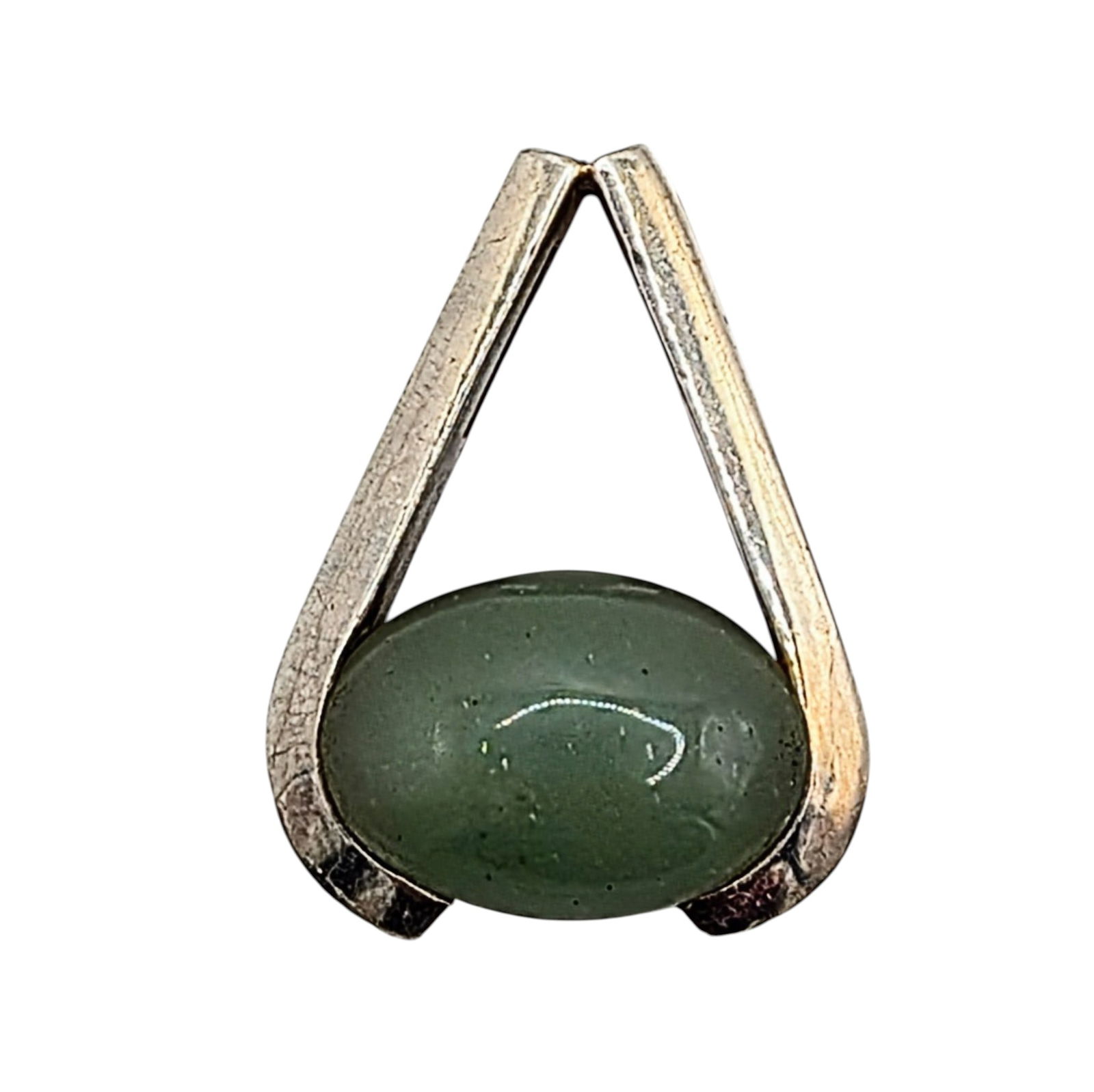 Vintage Sterling Silver Jade Modern Slide Pendant: Vintage Sterling Silver, Jade Oval Modern Slide Pendant. Signed 925. 13.3g