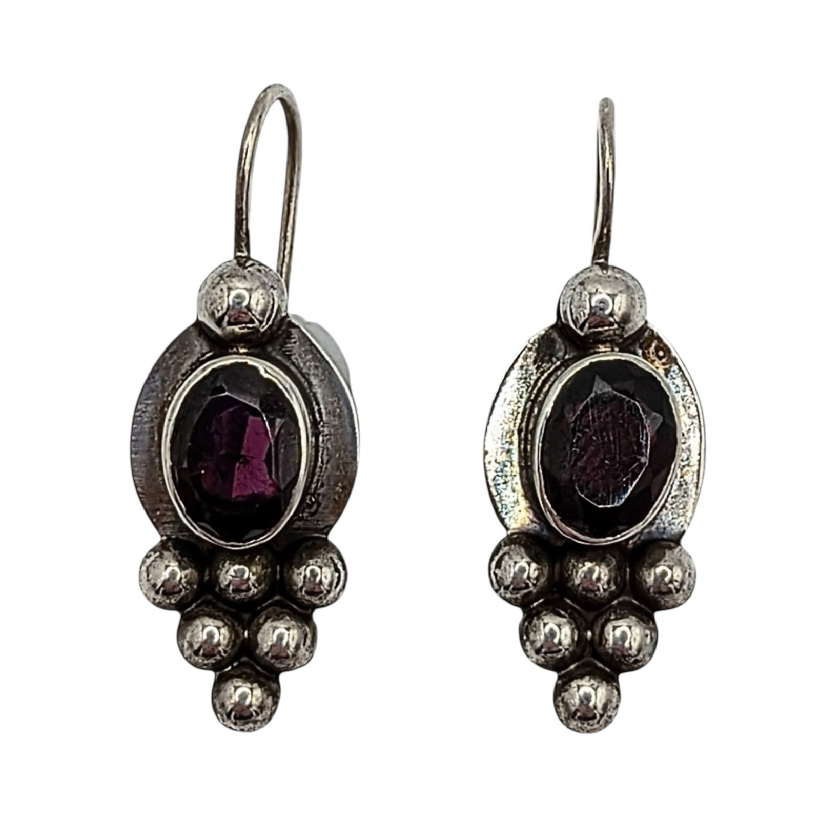 Sterling Silver Garnet Drop Dangle Earrings: Sterling Silver, Garnet Drop Dangle Earrings. Signed 925. 3.7g