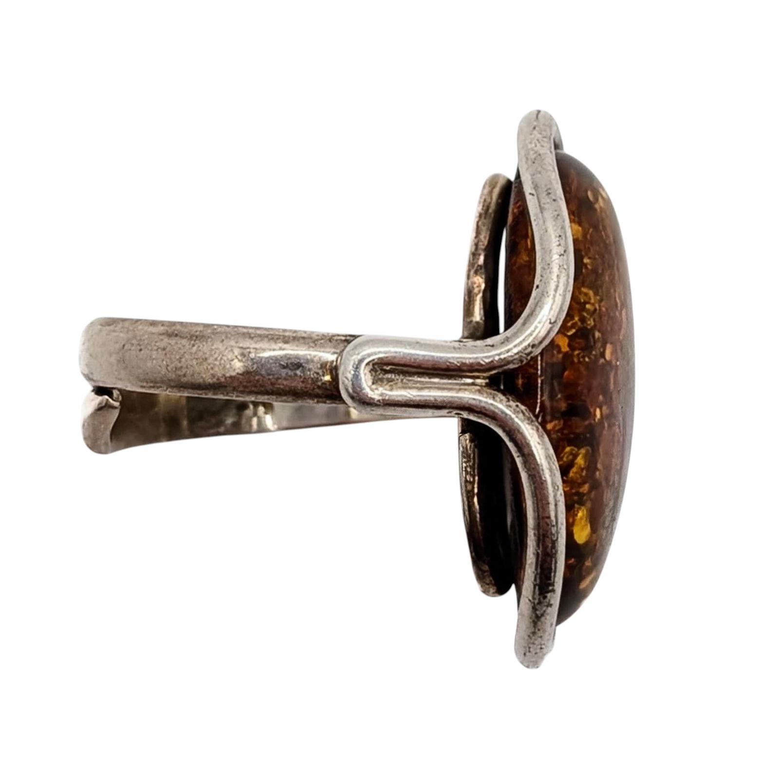 Sterling Silver Amber Wrapped Adjustable Ring - 2